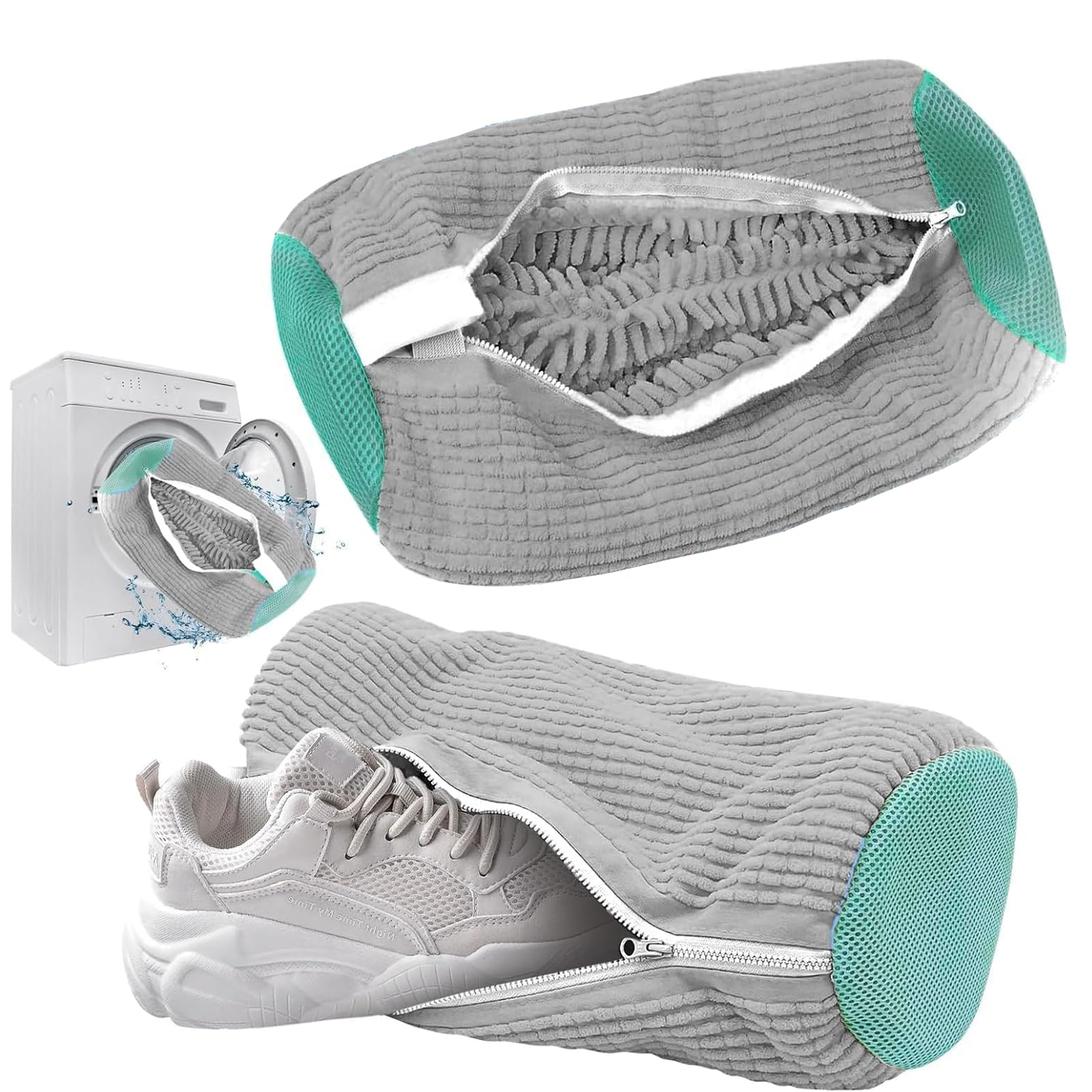 2 Pezzi Sacchetto Scarpe Lavatrice – Riutilizzabile Sacchetti per Lavare Scarpe in Lavatrice, con Chiusura Lampo, 360 Gradi, per Lavatrici e Calzature di Ogni Tipo (Grigio)