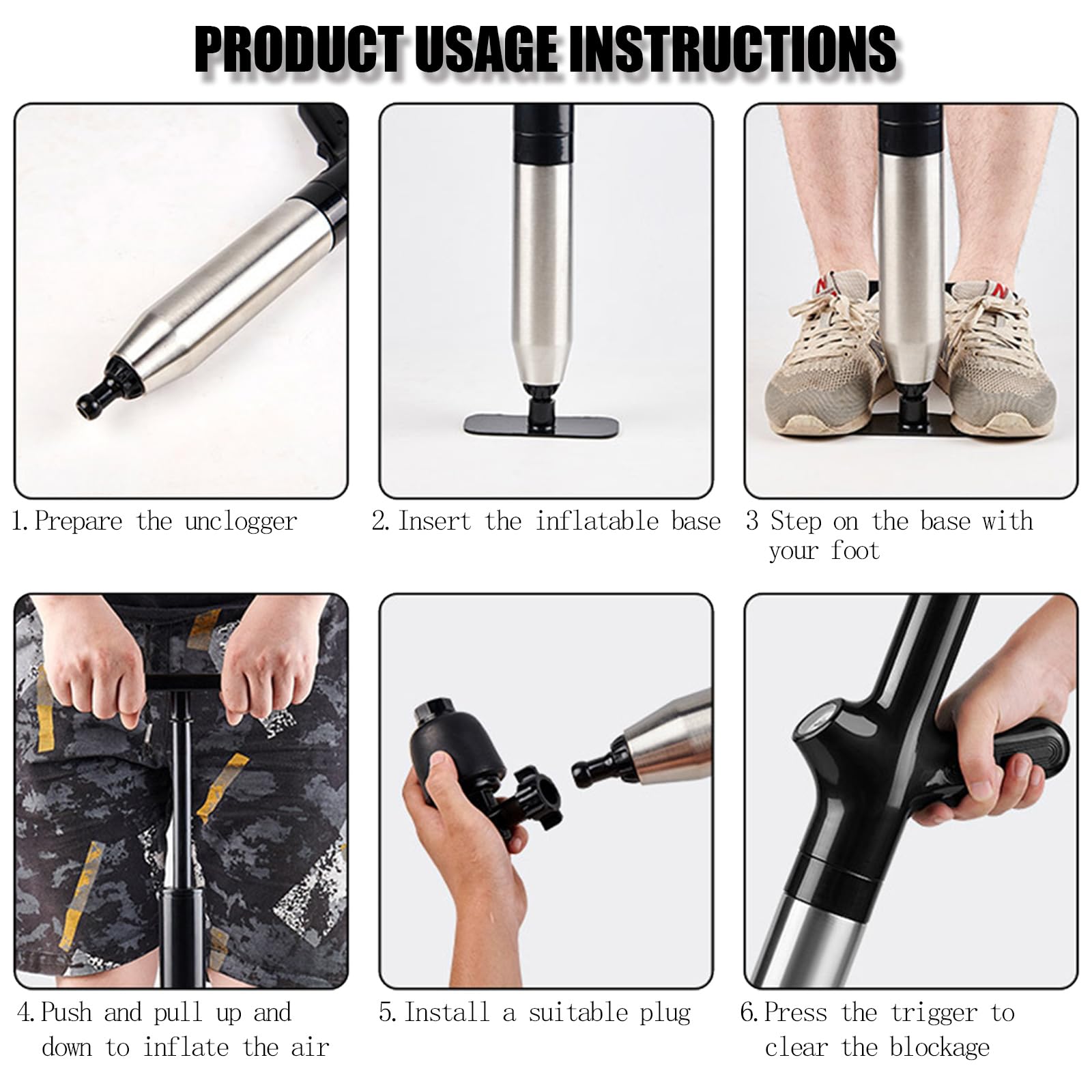 Wenbones Stura WC ad Aria Compressa, Pompa Carichi a Pressione Stantuffo, Stantuffo Pulitore per Tubi ad Aria Compressa ad Alta Pressione per WC, lavandino, Vasca da Bagno (2024 Classica Nero)