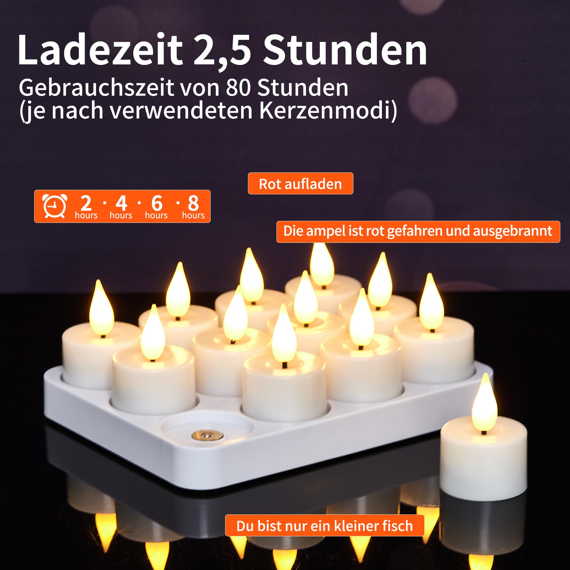 Led teelichter wiederaufladbar mit Timerfunktion Ladestation Aufladbare Led Teelichter Flackernd Kerzen mit Fernbedienung Perfekt für Wohnzimmer Tisch Kürbis Party Halloween Weihnachtsdeko (Weiß)