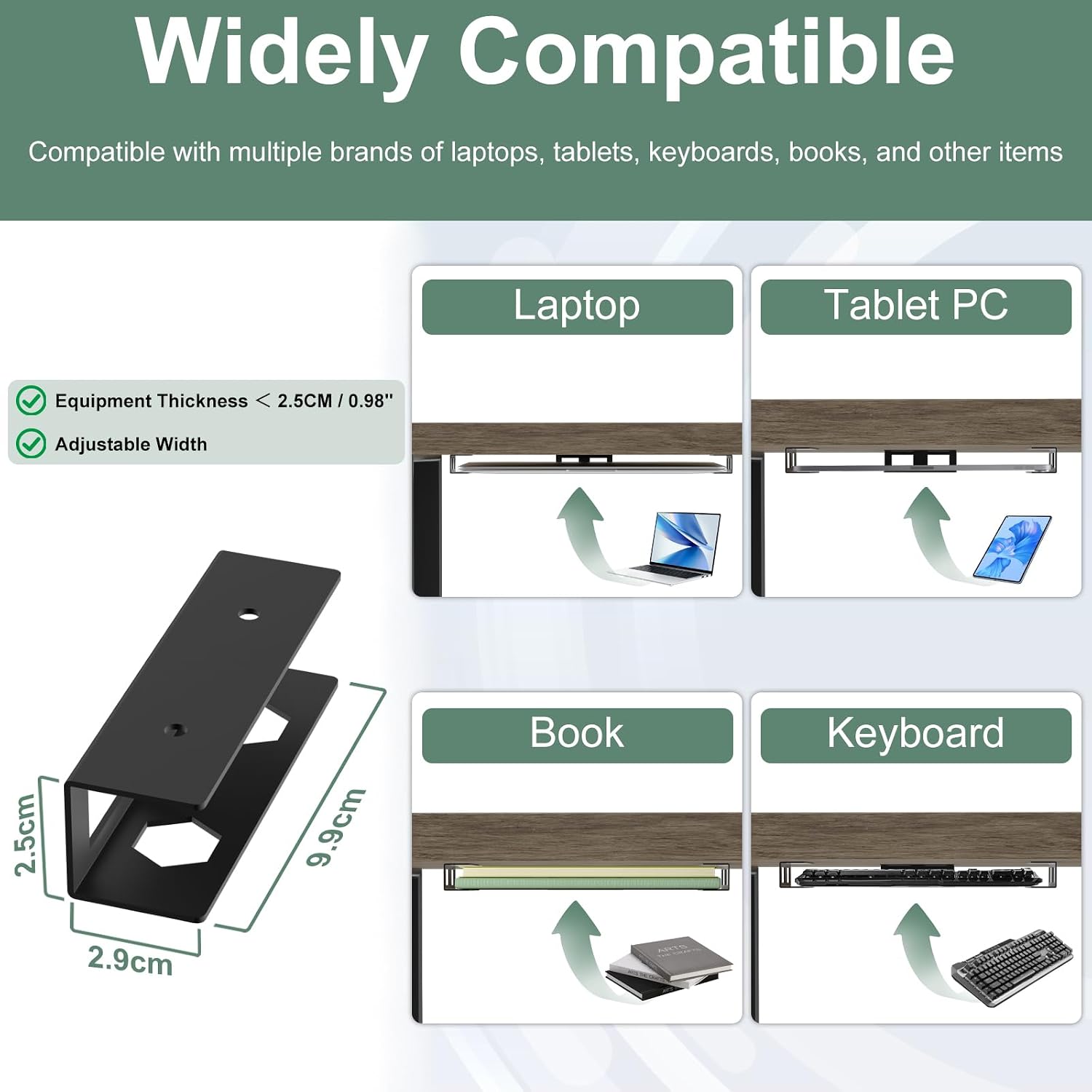 Under Desk Laptop Mount Metal Under Desk Laptop Holder with Anti-Scratch Pads Compatible with Lenovo HP Asus Acer Laptop,Mac Mini,Macbook,Keyboard Under Desk Shelf Tray with Headphone Hanger