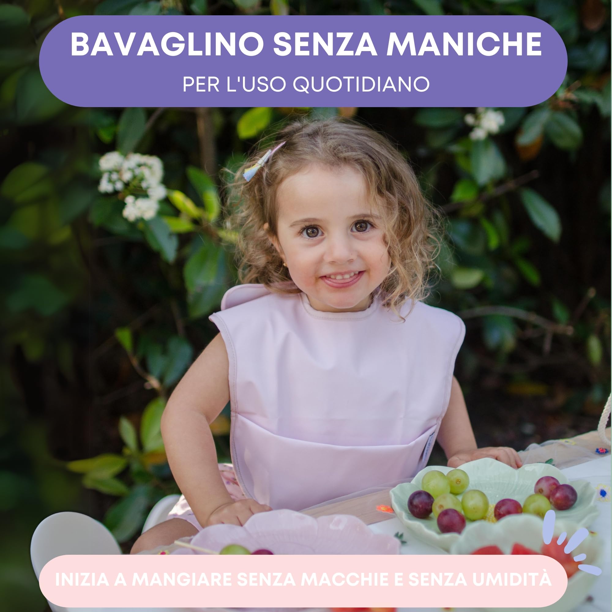 Bavaglini impermeabili 2 unità, plastificati, smanicato, pappa svezzamento, bambini