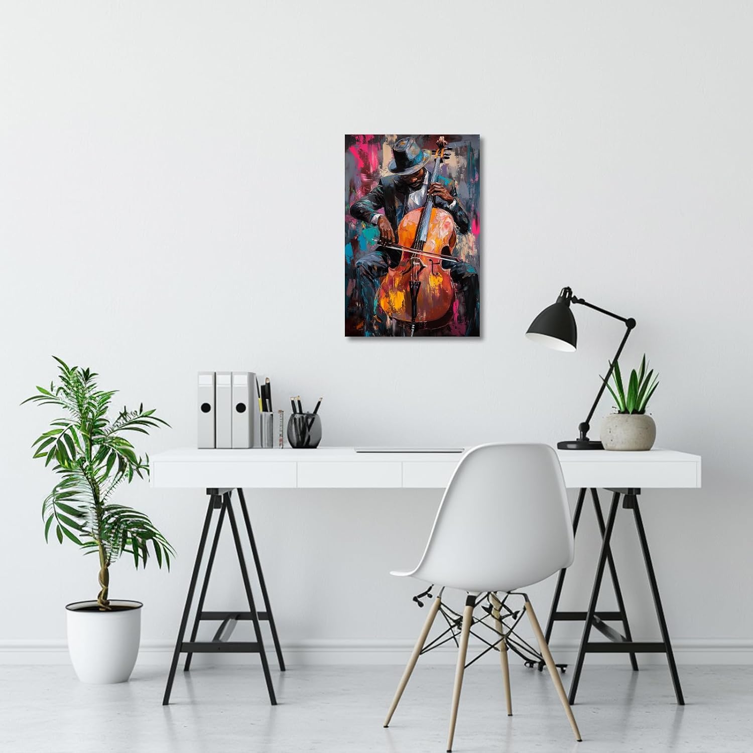 XLMDYYSW Black Jazz Wall Art Abstract Black Culture Music Canvas Prints African American Picture Vintage Music Themed Painting for Bedroom Home Decor Framed (Black, 12L x 18W)