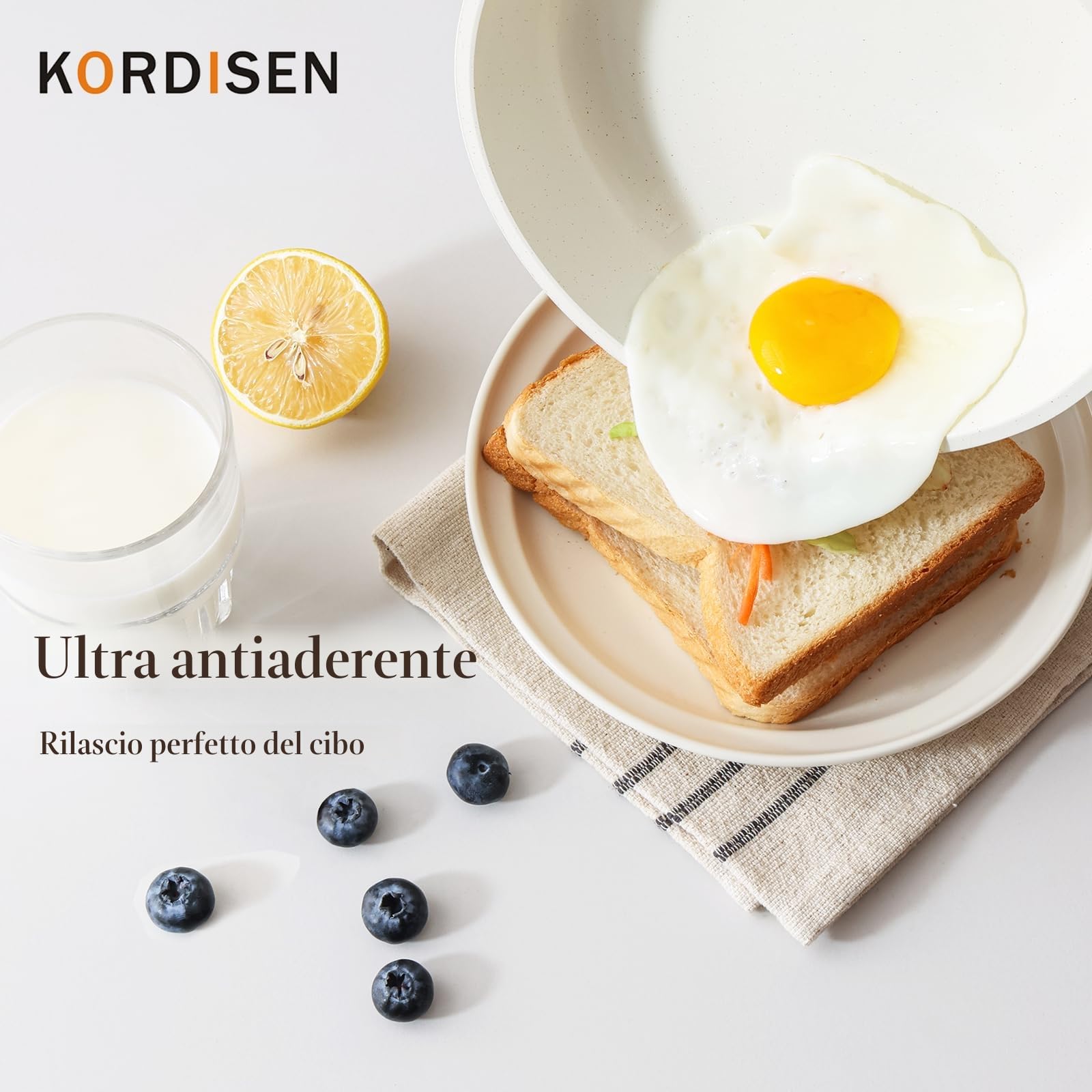 Kordisen Set di Padelle in Ceramica a Induzione 20/24/28 cm, Set di Padelle Antiaderenti con Coperchio, Sane e Atossiche, Senza PFOA e PFAS