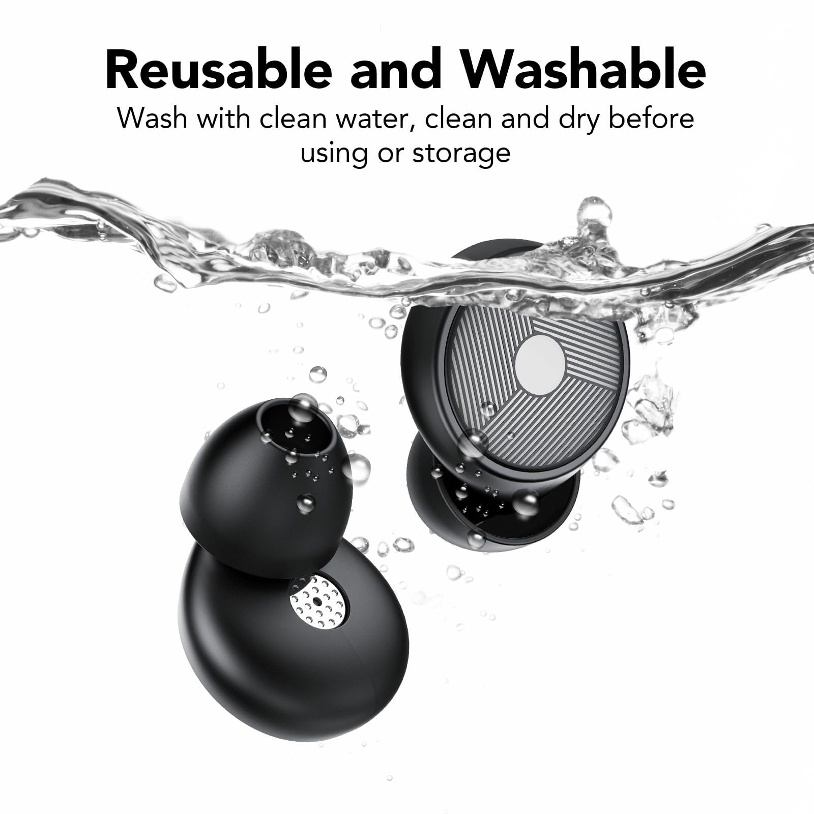 Tapones Oídos Ruido Dormir, Tapones de Silicona Blandos y Reutilizables, para Trabajar, Estudiar, Negro