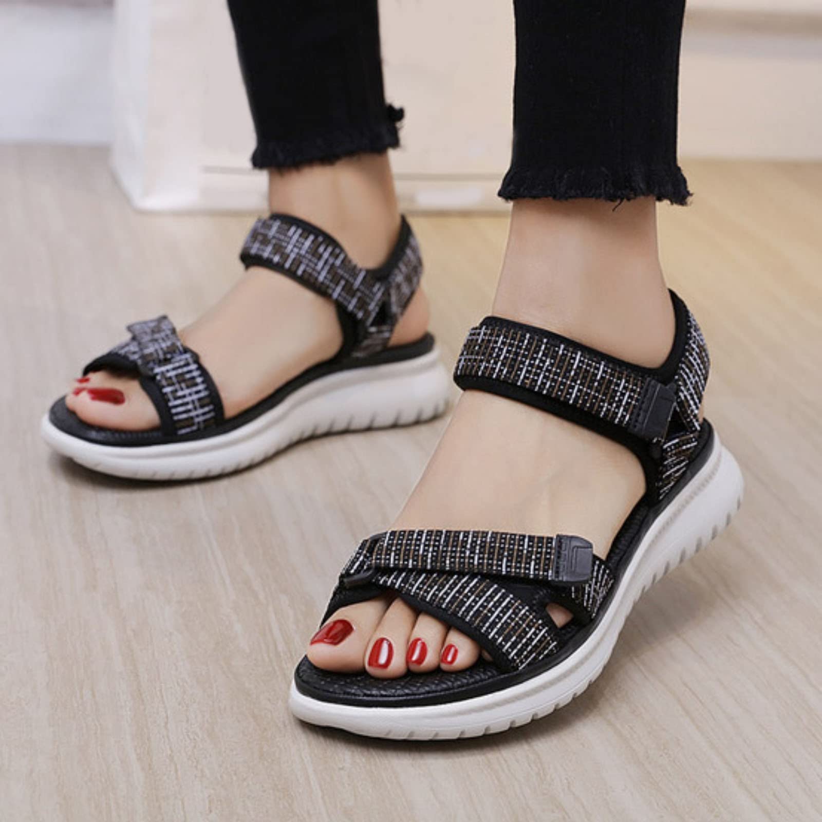 Generico Sandaletti Donna Estive Open Toe Sandal Casual Ortopedici Da Comodi Sandali Con Fascite Plantare Per Piedi Piatti Logo Personalizzato Supporto L' Estivi Scarpe Comode Eleganti Aperte