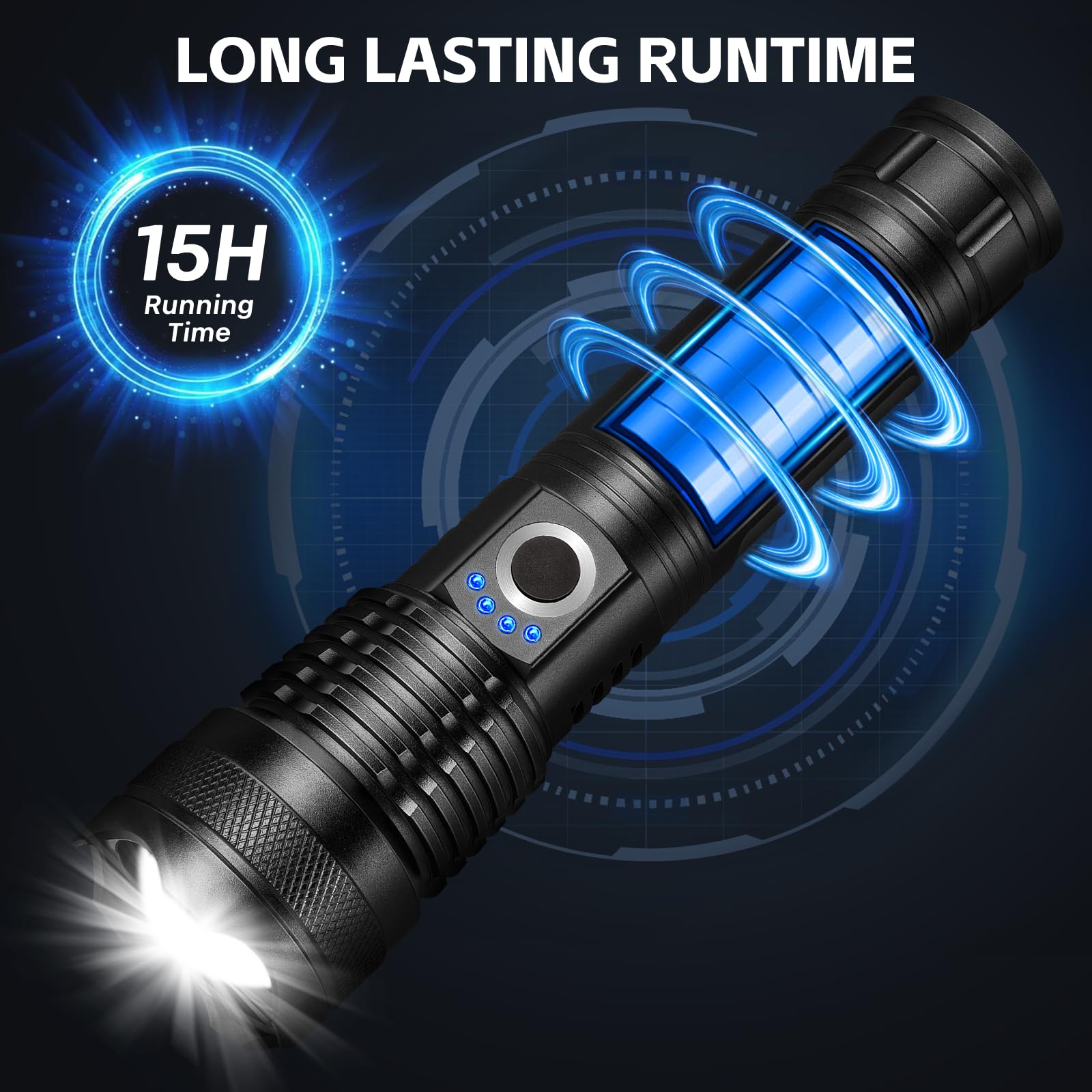 Linterna LED recargable de alto lúmenes, 99,000 lm, brillante, potente luz de flash de mano con 5 modos para el hogar, campamento (paquete de 3)