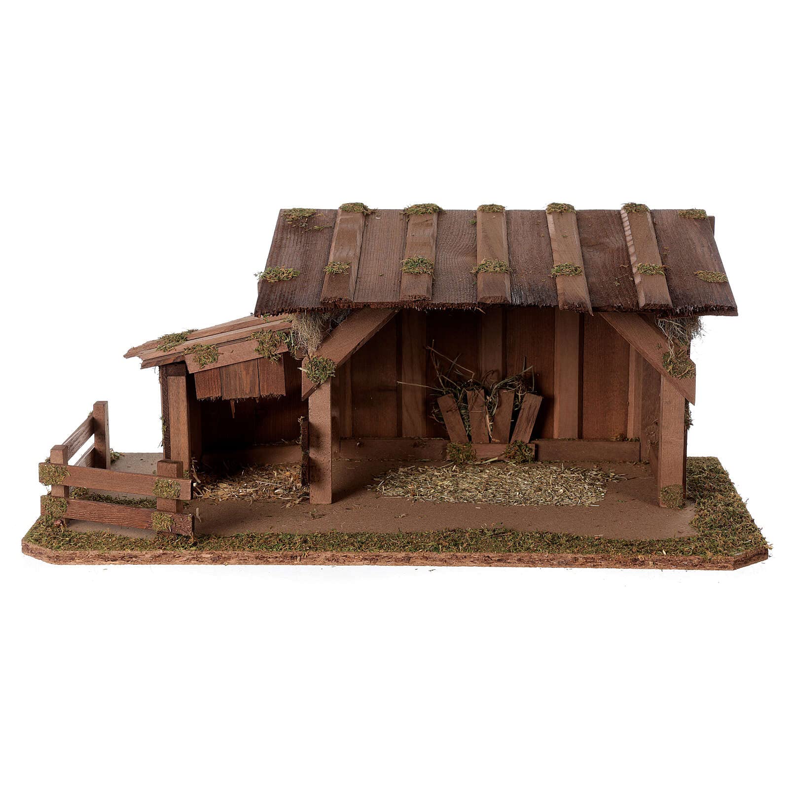 Holyart Portales, cabañas y Cuevas: Establo belén de Madera Modelo nórdico 20x55x30 cm para estatuas 12 cm