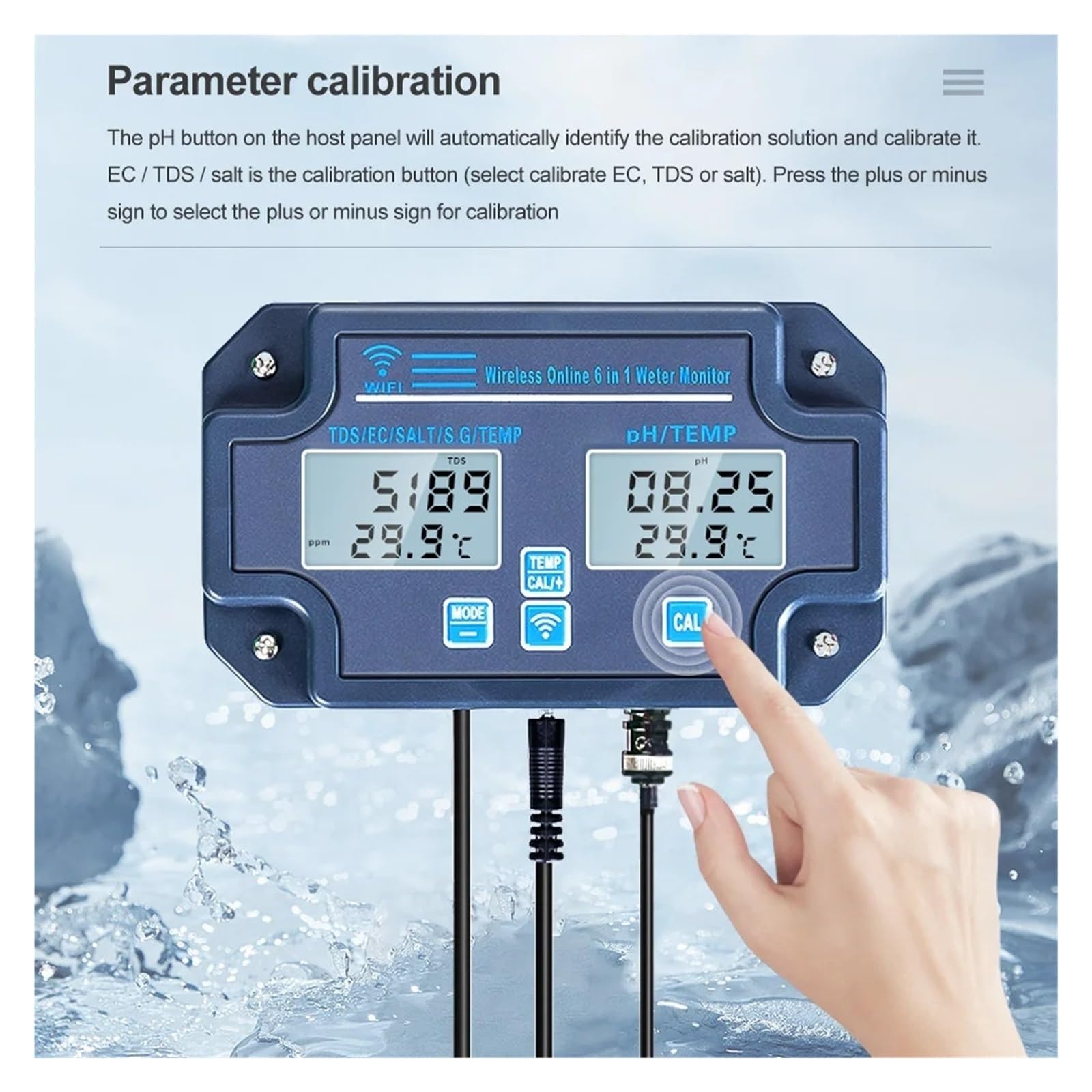 Tester wody, Monitor jakości wody wieloparametrowy analizator 6 w 1 PH/EC/TDS/SALT/GS/miernik temperatury pilot aplikacji