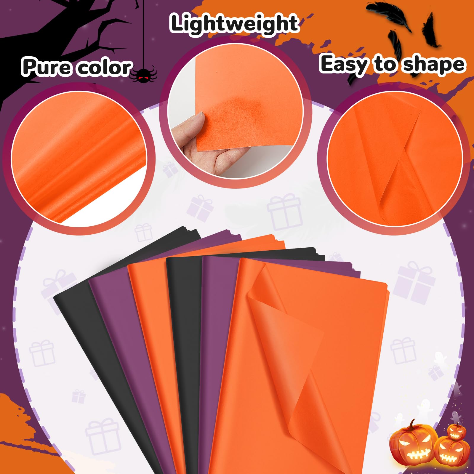Qilery 500 fogli di carta velina colorata per Halloween, 38 x 50 cm, senza acidi, carta regalo per feste, compleanni, decorazioni per feste, matrimoni, baby shower