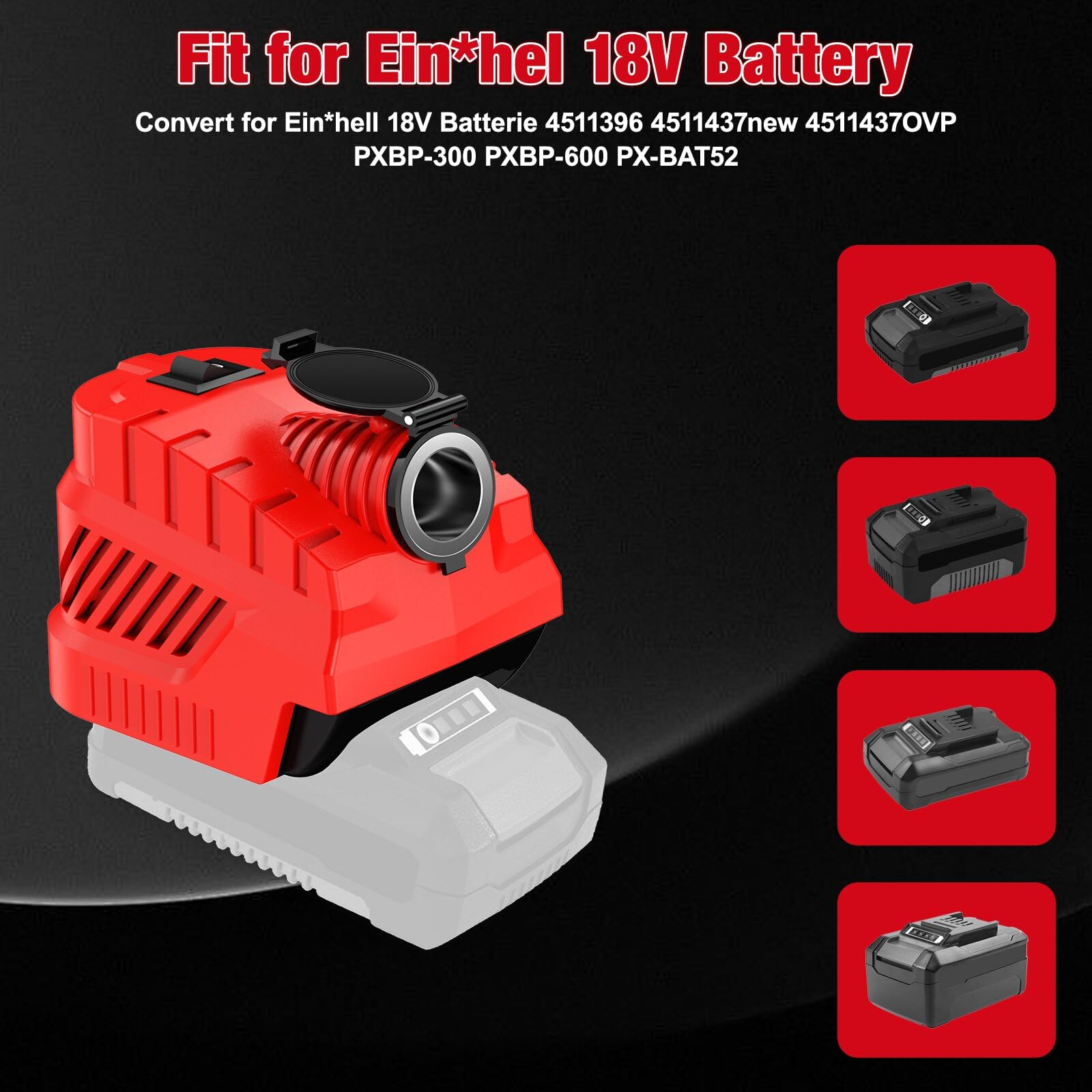 Step Down - Convertidor de batería para Einhell (18 V a 12 V) | Fuente de alimentación de 240 W para dispositivos de vehículo para nevera de coche, cargador USB Type-C