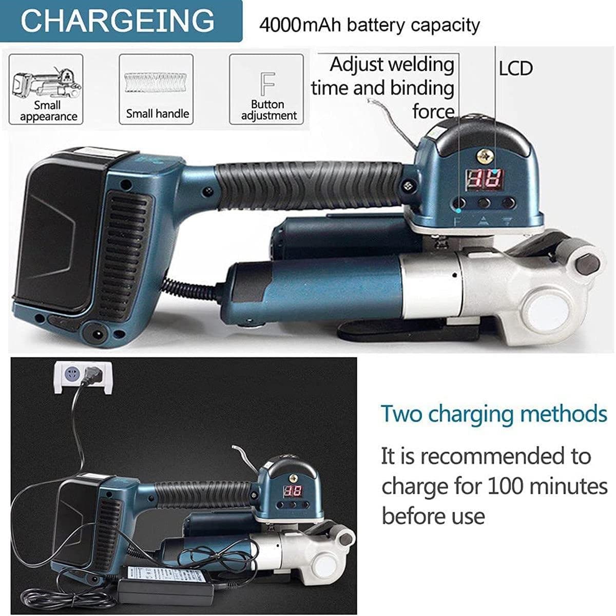 Outil de cerclage Automatique, Machine à cercler électrique, Batterie Mobile 4000 mAh Incluse, Compatible avec Les feuillards d'emballage PP/Pet de 1/2 à 5/8 Pouce de Large.