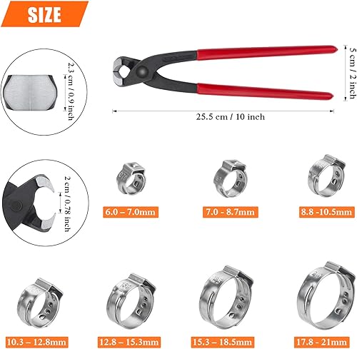 Miniatura 12 de 40 abrazaderas de manguera de oreja de acero inoxidable 304 de 0.236-0.276 in