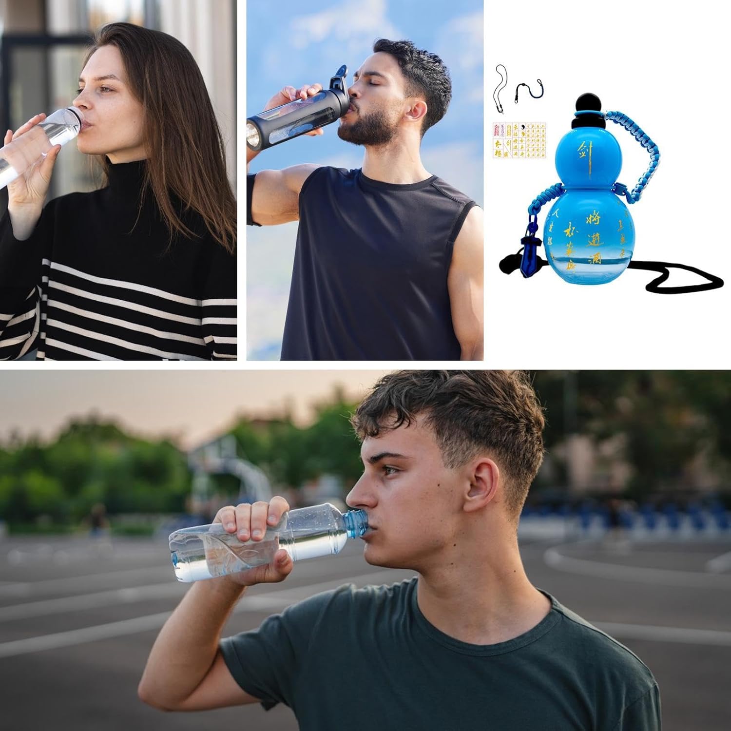 800ml Gourd Water Bottle with strap, Outdoor Portable Water Bottle, Chinese Retro-Inspired Water Cup | Large Capacity Gourd Bottle, Outdoor Portable Water Bottle for Beverage, Travel
