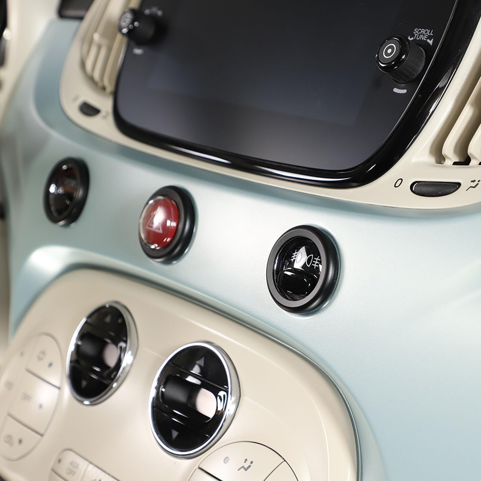 PIUGILH Cerchio decorativo per console centrale Adatto per FIAT 500 2010-2022, Cerchio decorativo per pulsante di avviso di sollevamento del vetro della console centrale Adatto per FIAT 500 Abbas 595