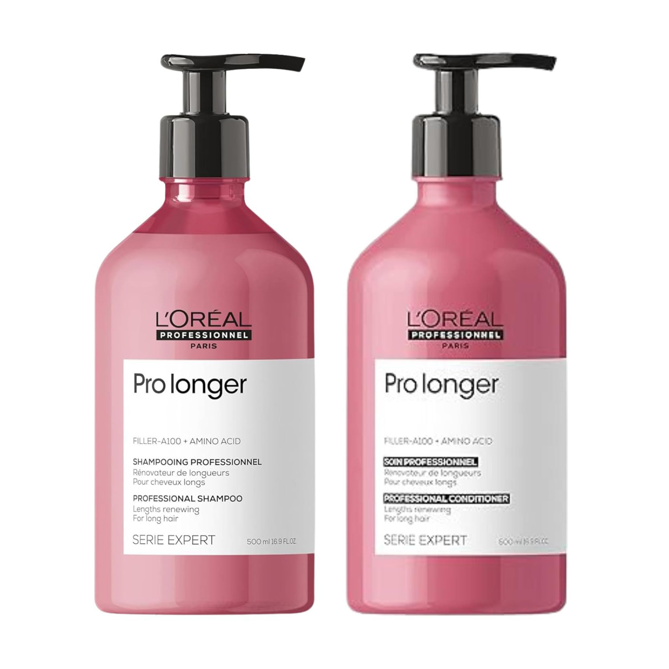 L'Oréal Professionnel Stärkendes XL-Pflegeduo für vollere Längen & Spitzen bei dünnem Haar, Mit Filler A-100, Serie Expert, Pro Longer Shampoo 500ml & Conditioner 500ml