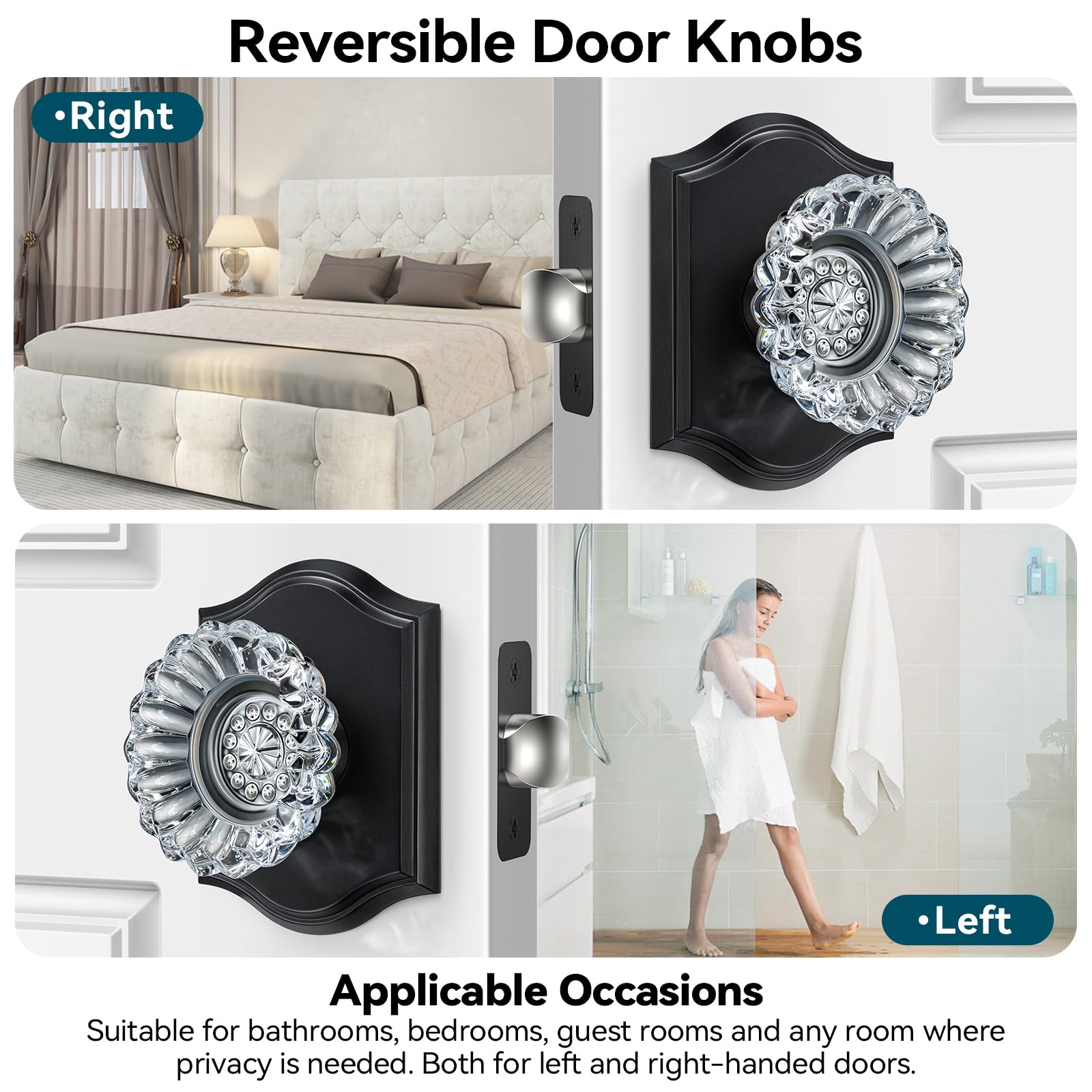 Matte Black Crystal Glass Door Knobs with Lock -5