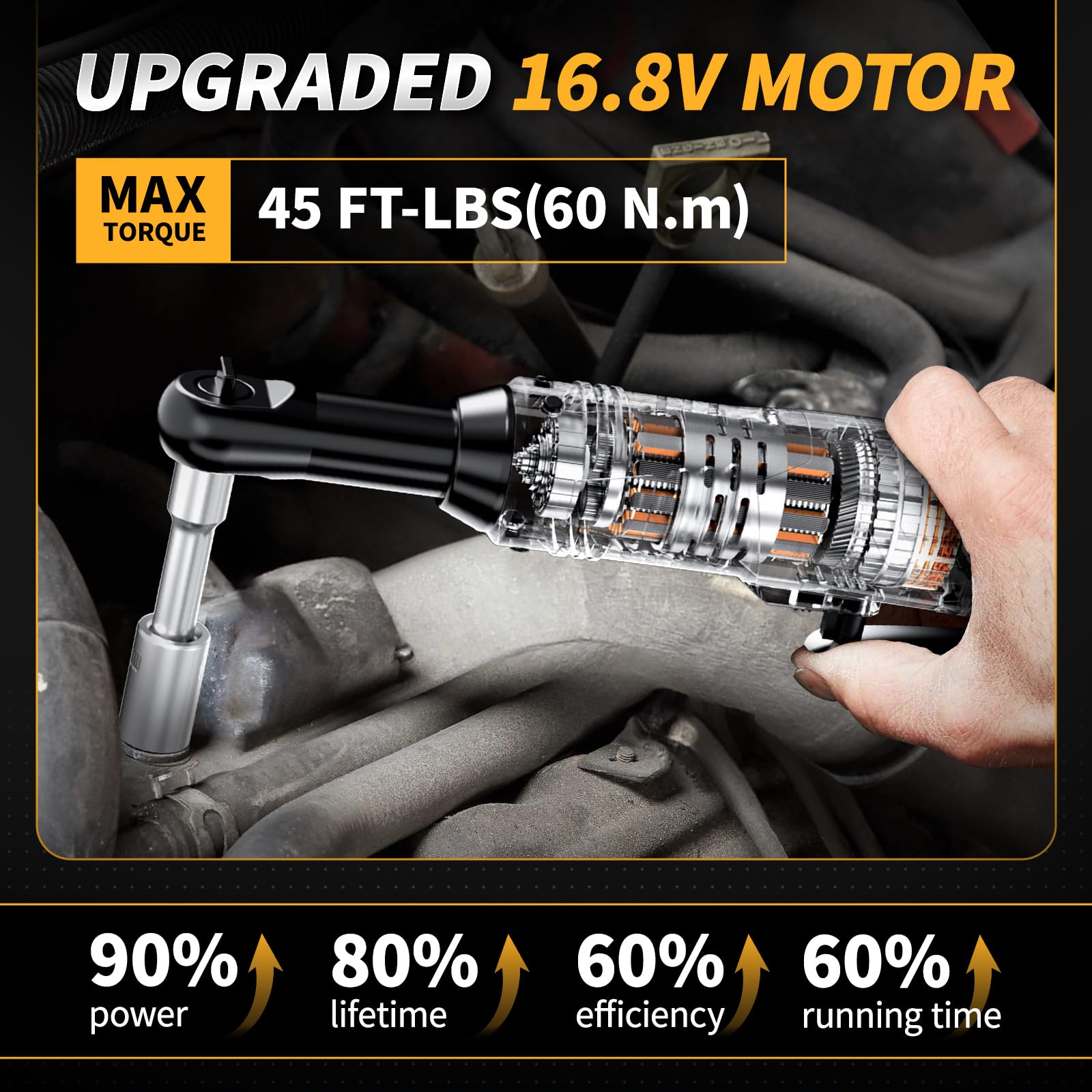 FULLYEA Cordless Ratchet Wrench - 45ft-lbs Torque -3