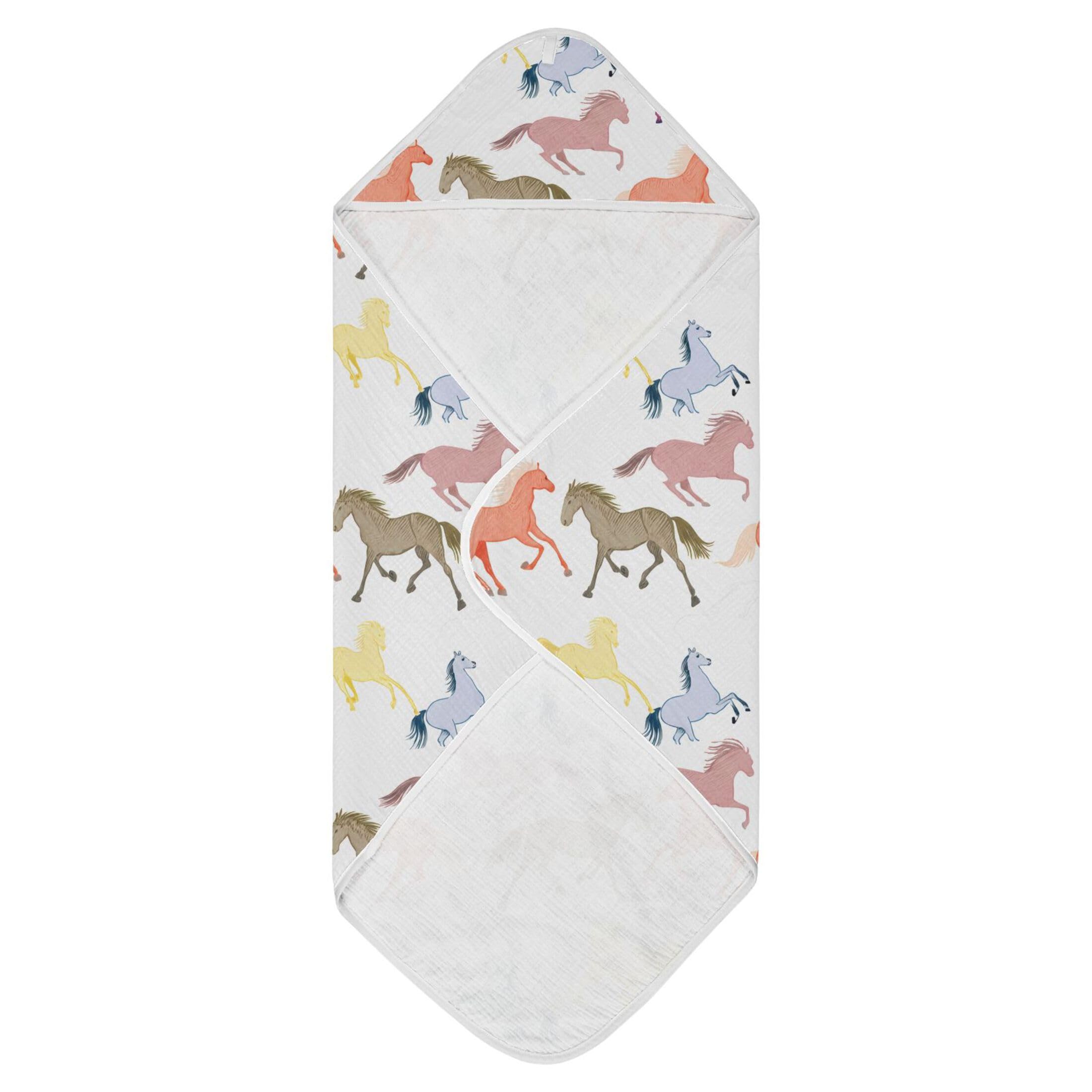 Kigai Baby Hooded Towel Absorbent Baby Bath Shower Towel with Hood for Newborn Boys Girls Babies Infant Toddler (Horses 35 x 35 in)