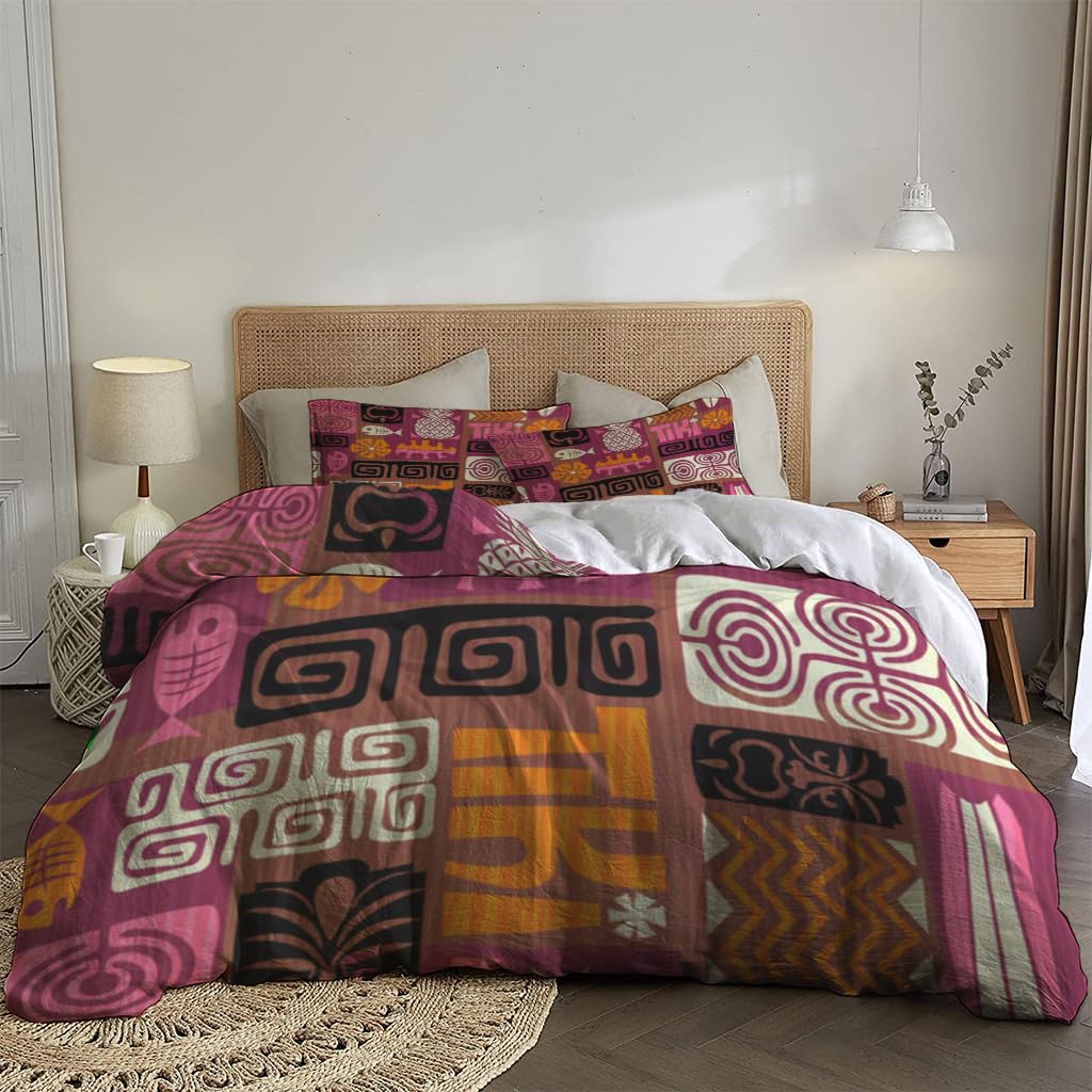 NIBAINLO 布団カバーエキゾチックなハワイアントロピカルパープルパターン 肌に優しい ピーチスキン加工 掛け布団カバー 和式 洋式 あったか 布団カバーセット リバーシブル ホームステイ ホテル 家庭兼用