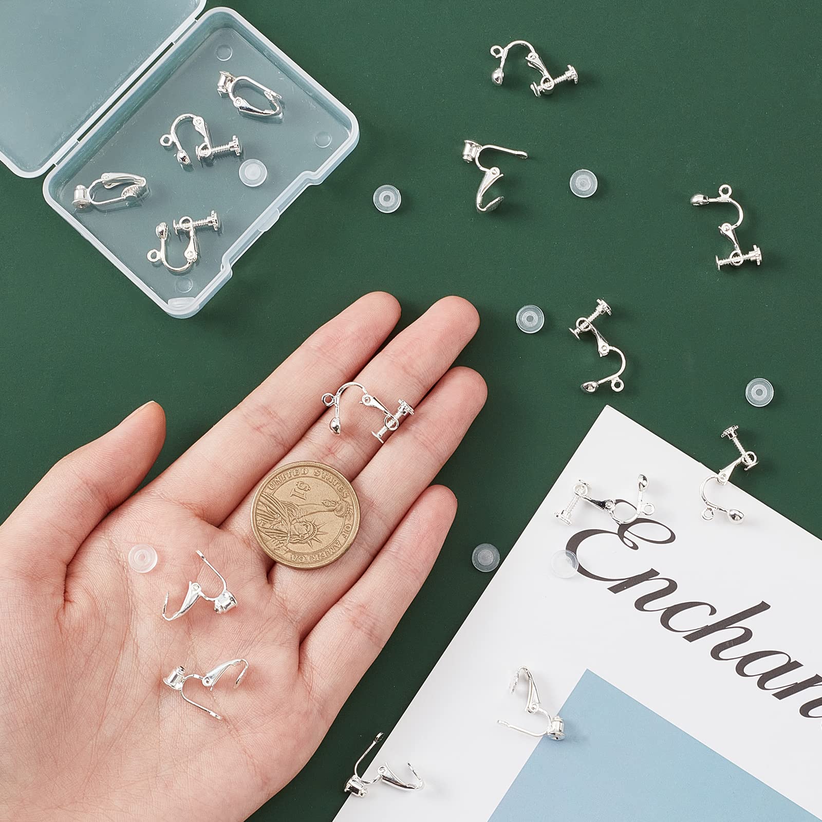SUNNYCLUE Kit 36 Pezzi Convertitori Per Orecchini A Clip - 9 Stili In Ottone Oro/Argento, Componenti Fai-da-Te - 2