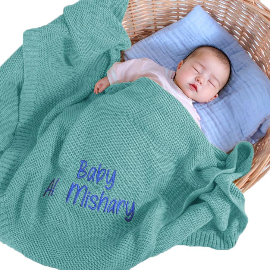 REQTYUI Personalized Baby Blankets - Custom embroidered name knitted blankets are the ideal nursery gift for babies, baby boys and baby girls. Perfect for birthdays, baby showers and Christmas!