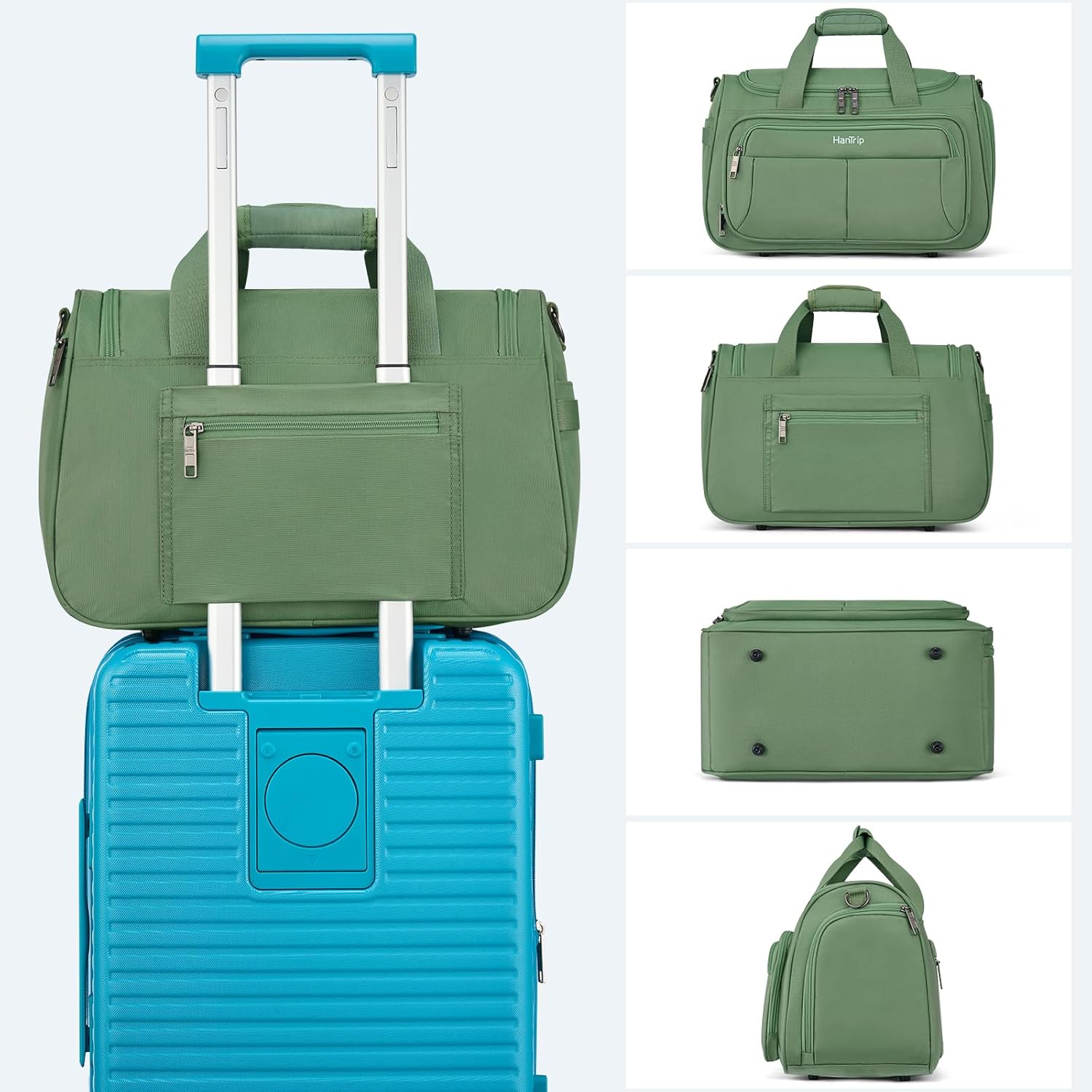 Carry on Duffel Bag Foldable Duffle Bags for Travel, Under Seat Personal Item Bags for Airplanes, Weekender Overnight Mens Travel Tote Bag for Women Softside Carry on Luggage (Forest Green) - Image 9