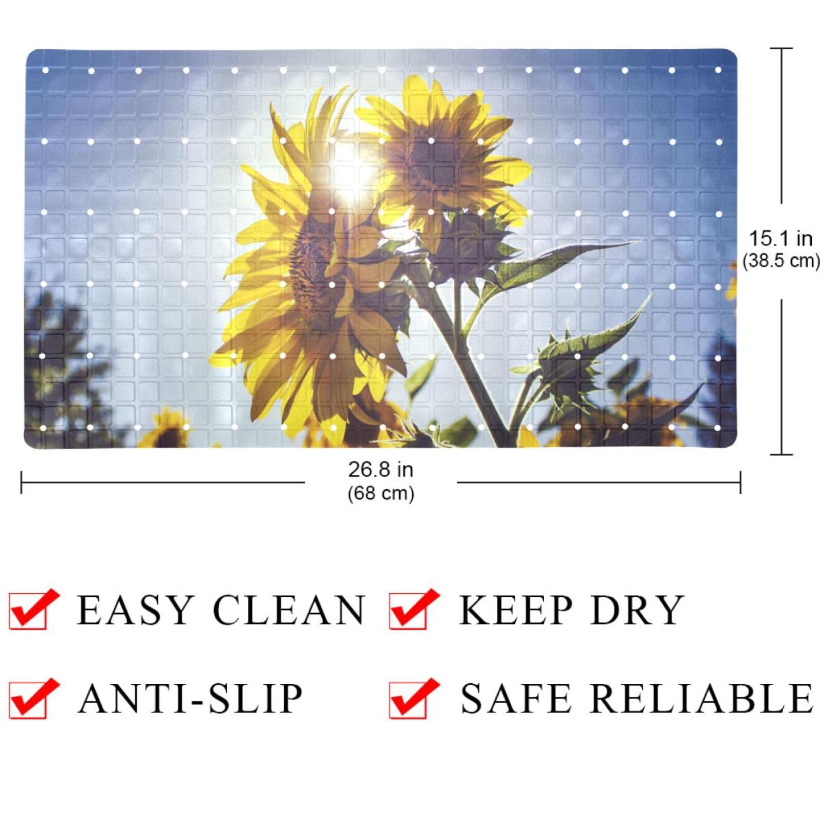 Rutschfeste Badematten mit Sonnenblumen-Motiv, für Badezimmer, rechteckig, maschinenwaschbar, 39 x 70 cm