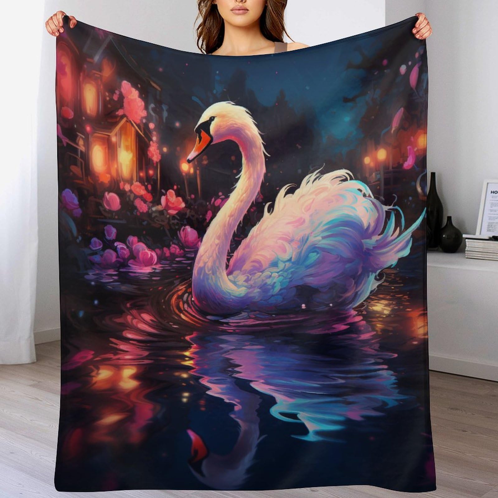 Manta de cisne gruesa para sofá elimina el frío invernal de franela