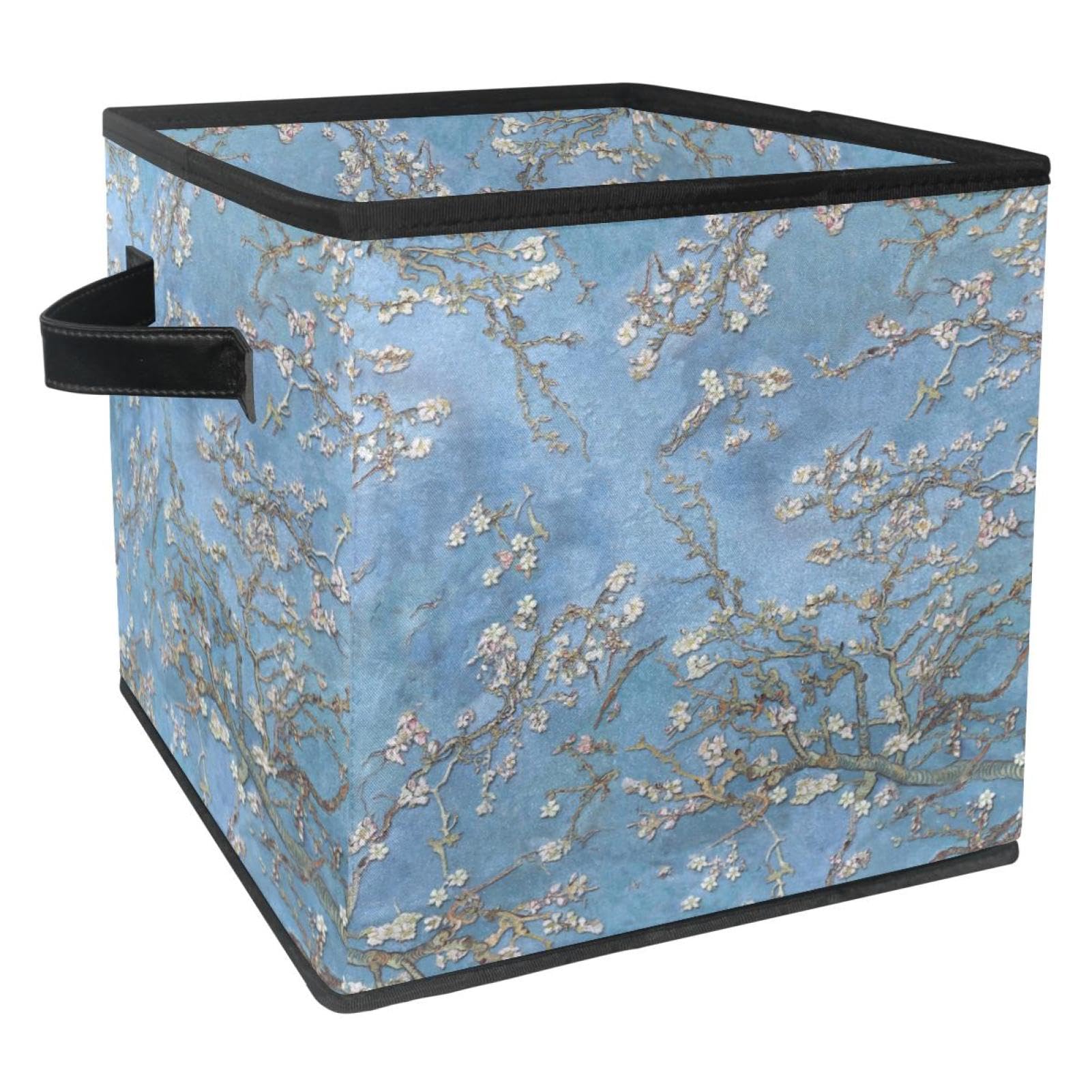 Boîte de rangement tissu cube fleurs d'amandier aux finitions soignées