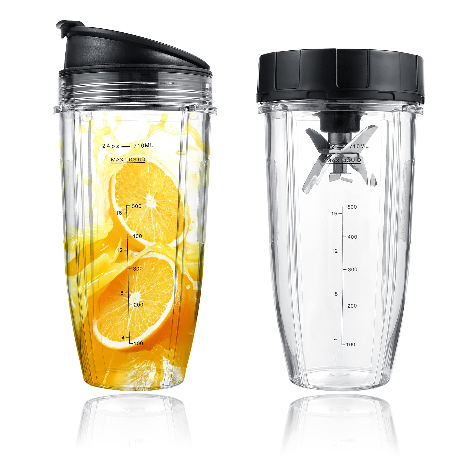 ELIUNG 7 Fins BL480-30 Blender Blade Suitable For Nutri Nin-ja Auto iQ BL2012 BL2013 BL480 BL640 BL450-30 Include 2 Pack 24oz Cups with To-Go Lids, Cup Clean Brush and Rubber Gasket