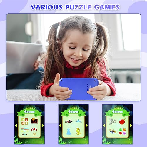 Miniatura 5 de Teléfono infantil para niños, juguetes de regalo de cumpleaños de Navidad para mayores de 3 años, teléfono con cámara abatible, juegos, reloj