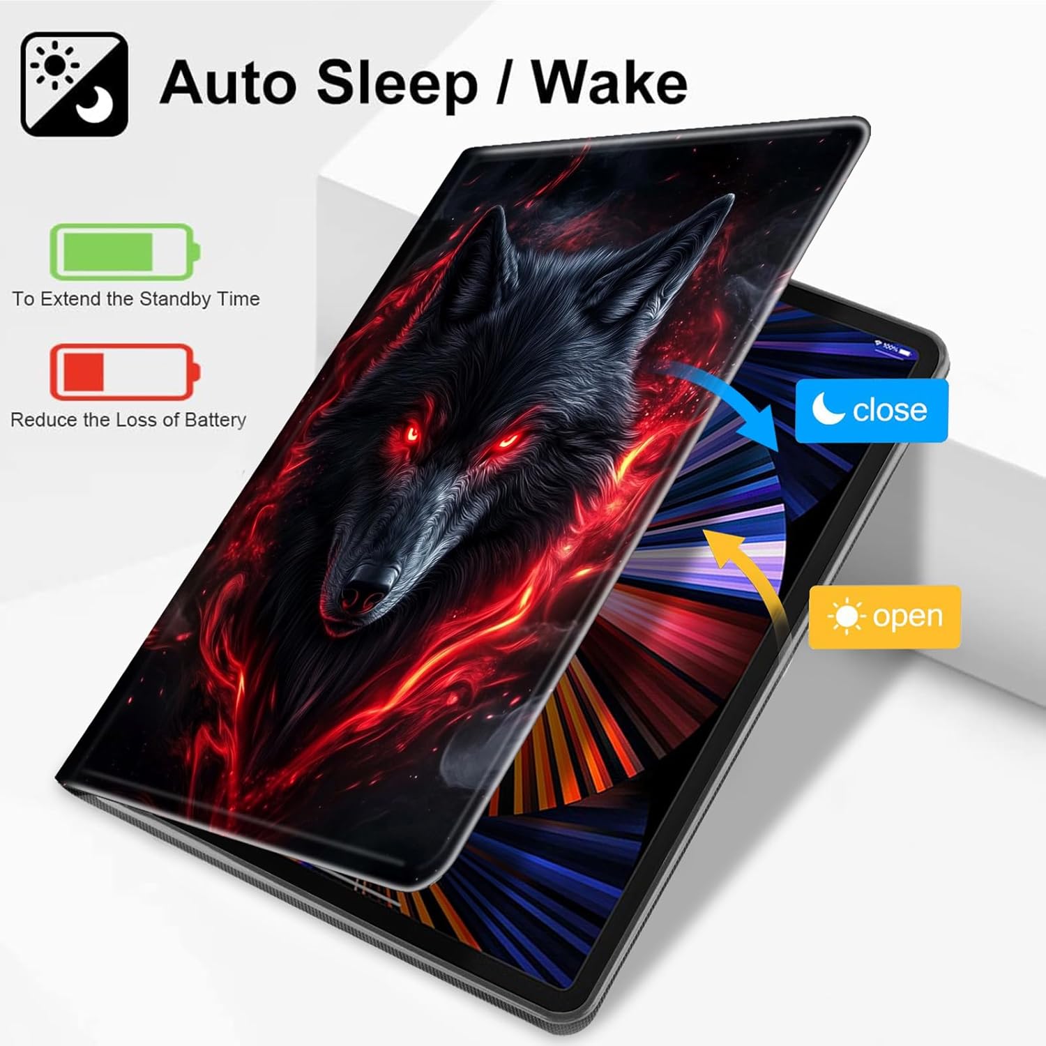 Case for All-New Amazon Fire HD 10 Tablet (13th Generation 10.1", 2023 Release)-Slim PU Leather Adjustable Stand Smart Cover with Auto Wake/Sleep,Red-Glowing Wolf
