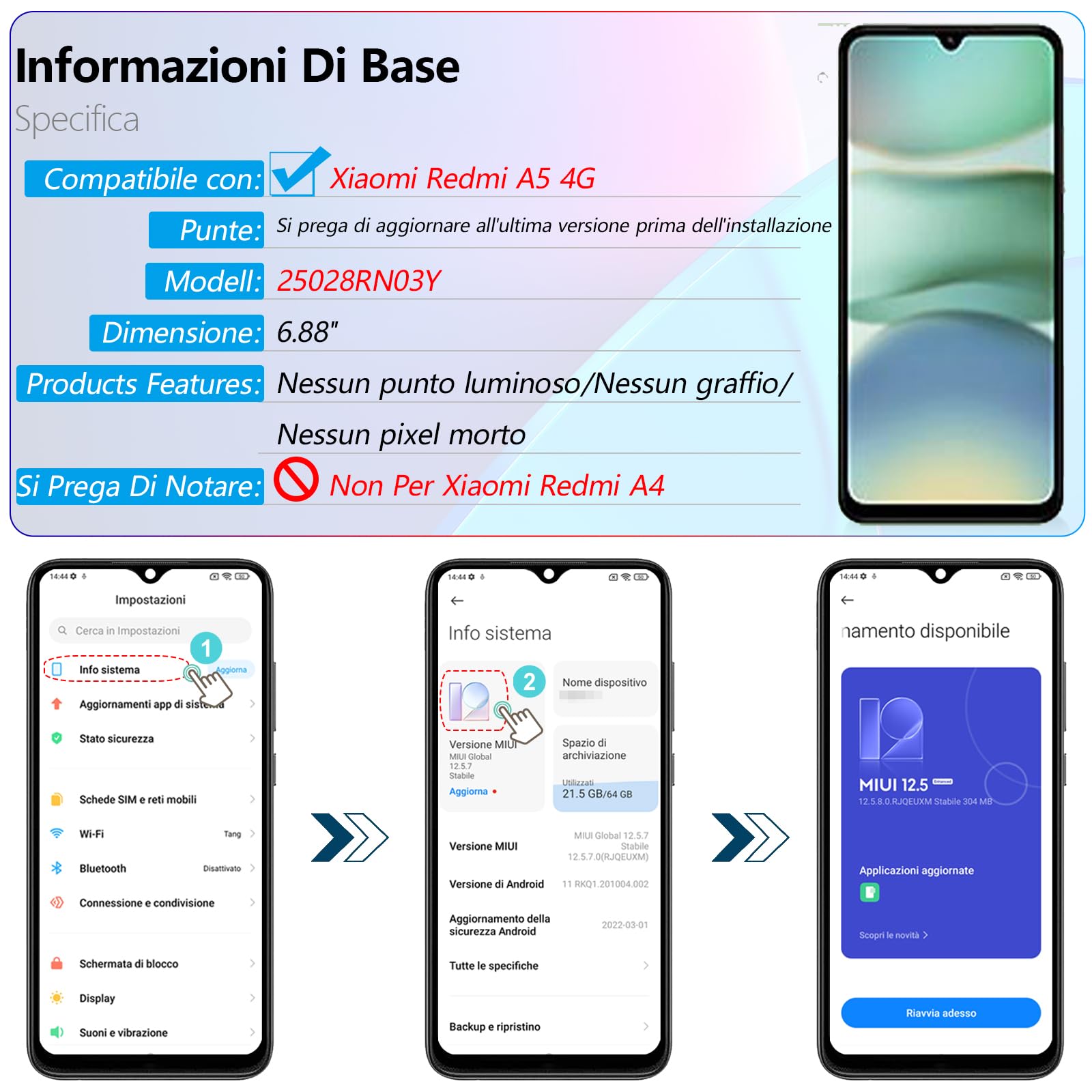 RongZy LCD Schermo per Xiaomi Redmi A5 4G 25028RN03Y Display di Ricambio Touch Screen Digitizer Parti di Riparazione per Redmi A5 4G LCD Display con Strumenti(Nero con Cornice)