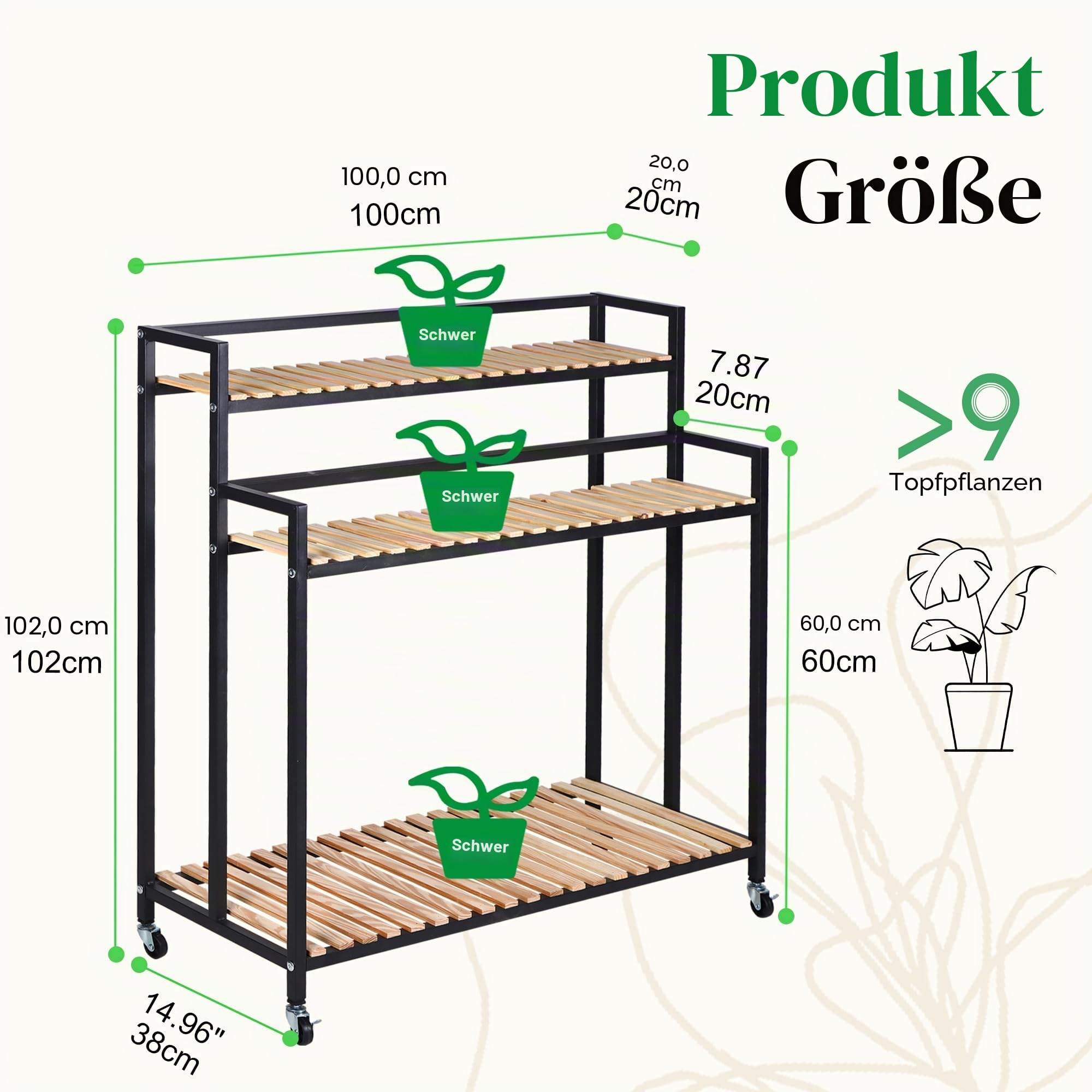 3 Tier Metallisches Pflanzenregal Klappregal Rollen Platzsparende | Etagen-Design für Innen & Außen,für Balkon, Terrasse oder Garten. Praktisch,Stabiles und Flexibel