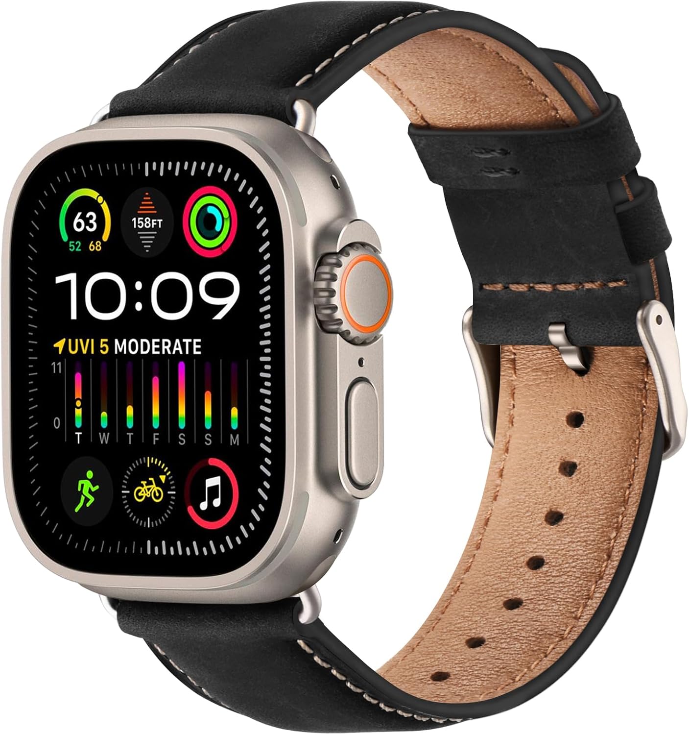 SUNFWR Leather Bands Compatible with Apple Watch Band 42mm(Series 3 2 1) 44mm 45mm 46mm 49mm for Men Women, Top Grain Genuine Leather Replacement Strap for iWatch Ultra 3 2 1, SE3 2 1, Series 11 10 9 8 7 6 5 4 3 2 1