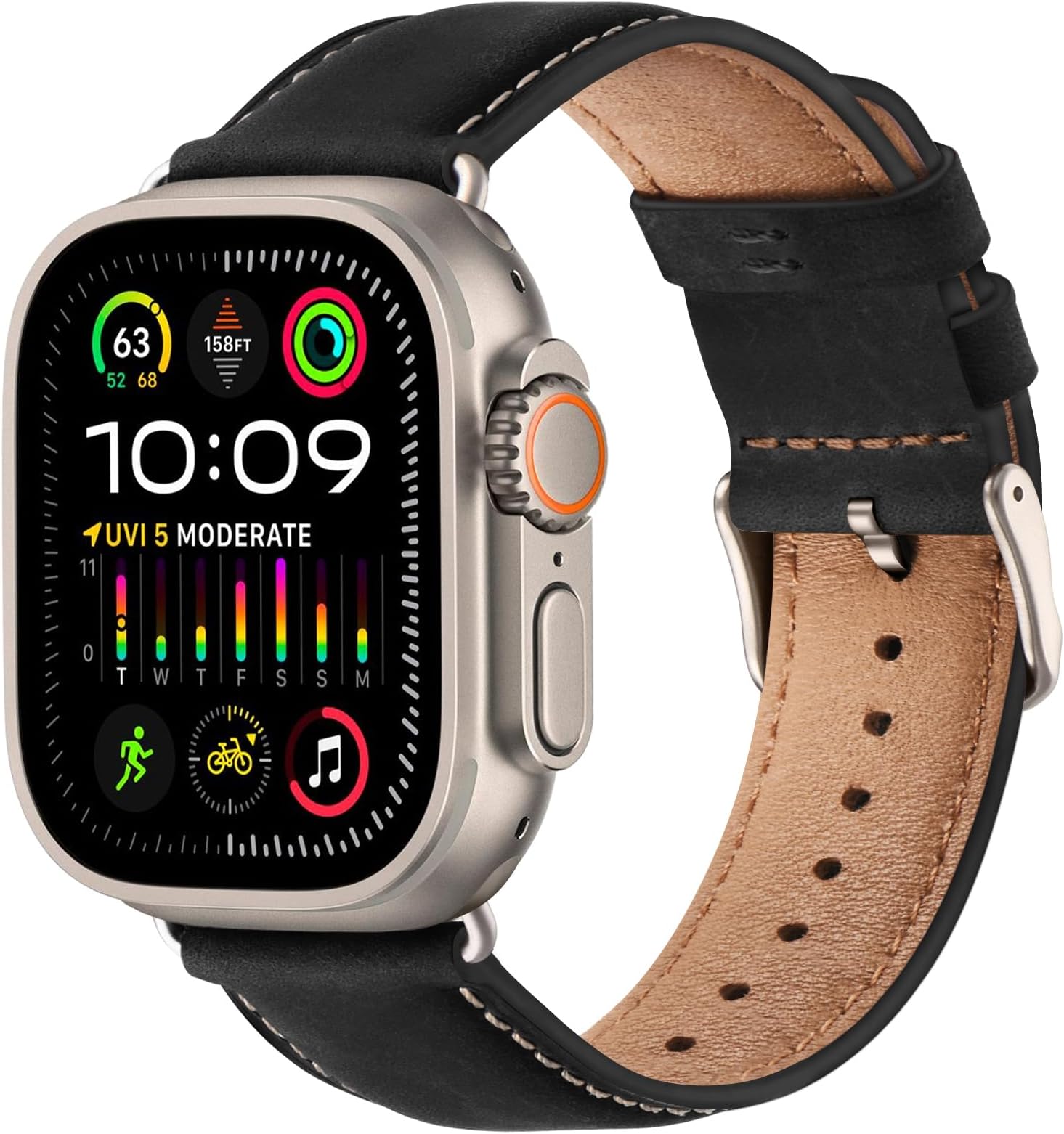 SUNFWR Leather Bands Compatible with Apple Watch Band 42mm(Series 3 2 1) 44mm 45mm 46mm 49mm for Men Women, Top Grain Genuine Leather Replacement Strap for iWatch Ultra 3 2 1, SE3 2 1, Series 11 10 9 8 7 6 5 4 3 2 1