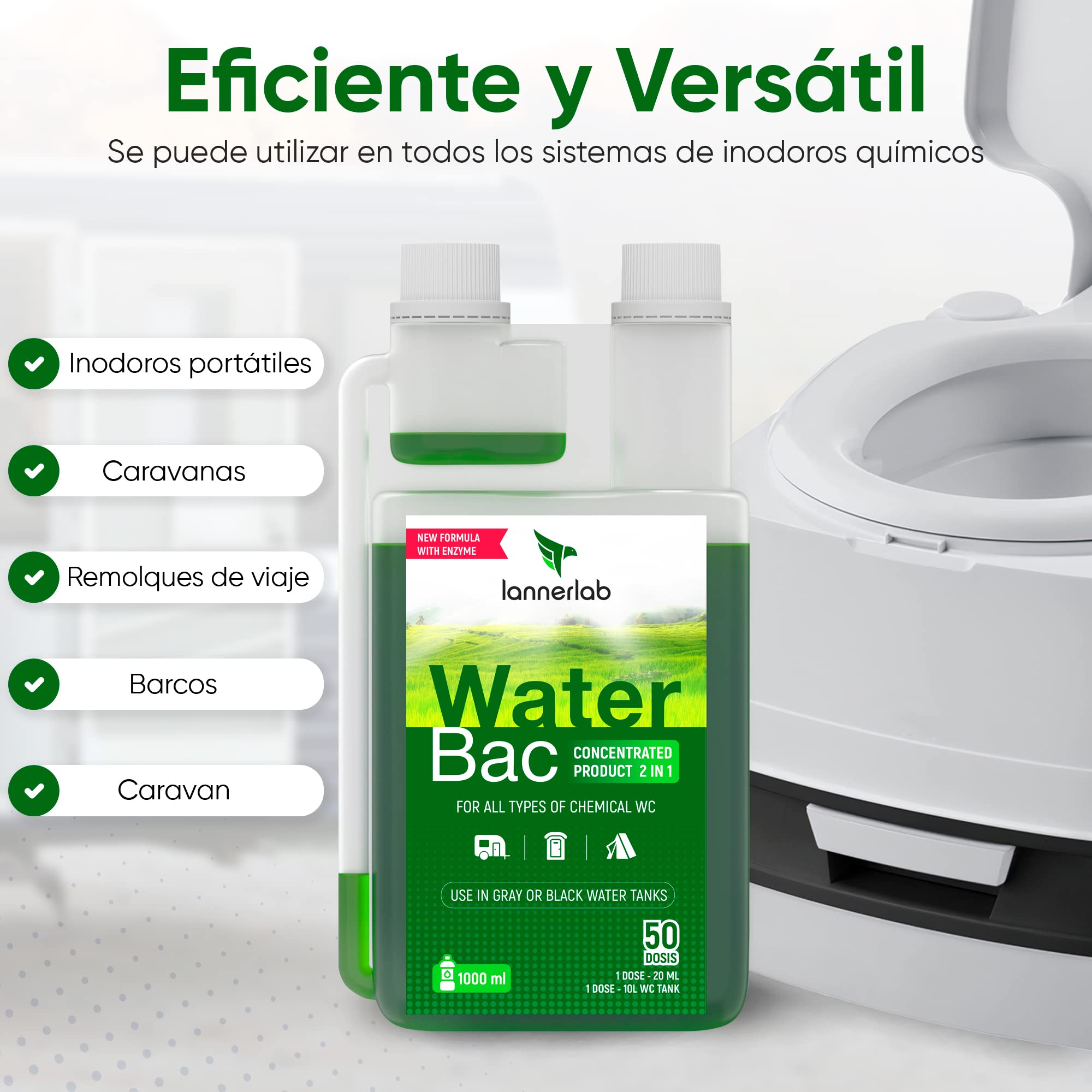 LannerLab WaterBac Sail - Liquido Enzimatico Concentrato Per WC Chimico Barche, 50 Dosi, 1000ml - Foto 13