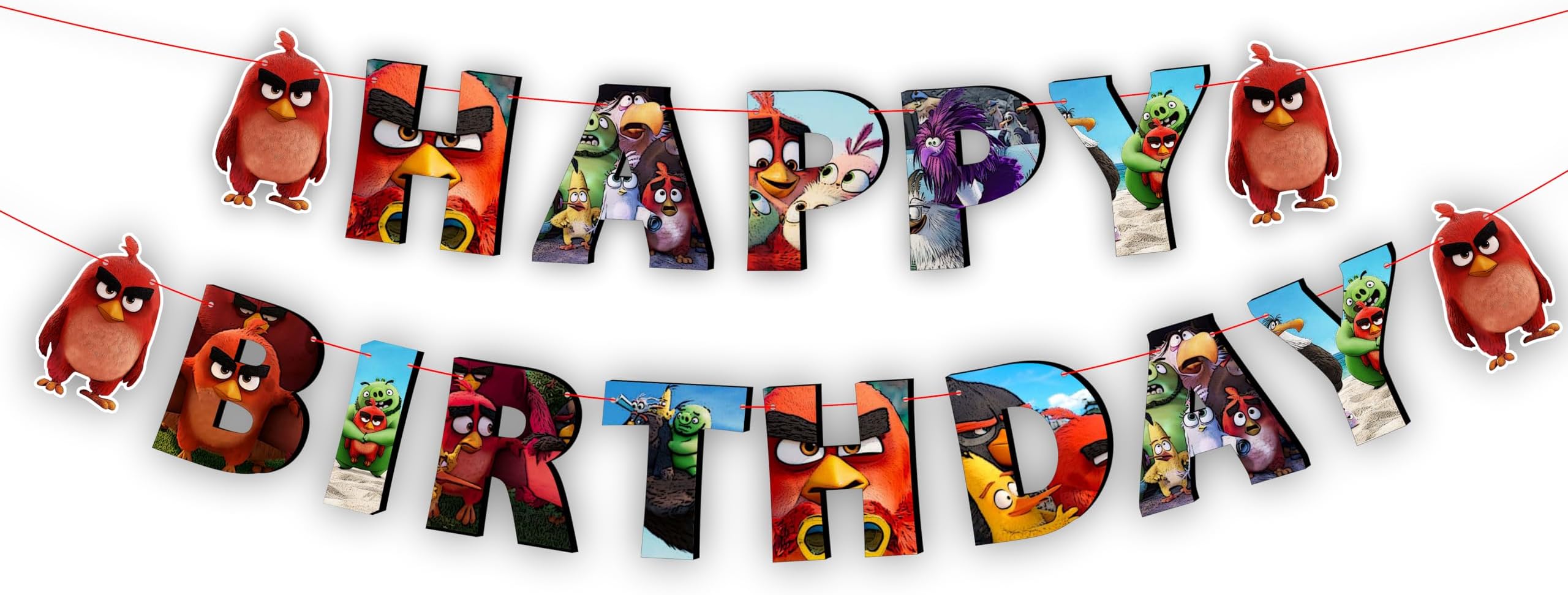 Agry Birds Happy Birthday Banner Decoration for Party – Cartoon Theme Birthday Banner with Colorful Letters and Characters – Party Supplies for Boys and Girls – Fun Agry Birds Party Decor Set
