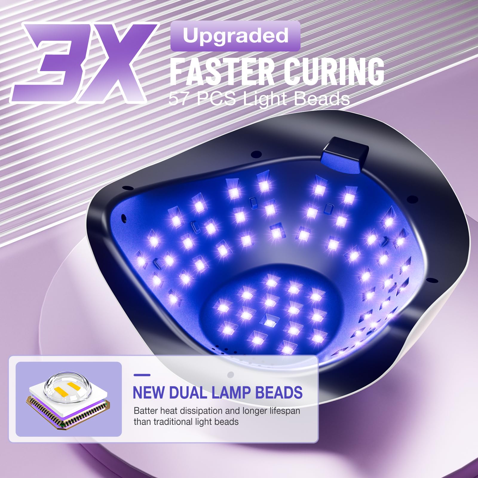 Lampe UV LED 220W pour Vernis à Ongles Gel - 57 Perles, 4 Réglages de Minuterie, Écran Tactile LCD, Capteur Automatique - Professionnelle