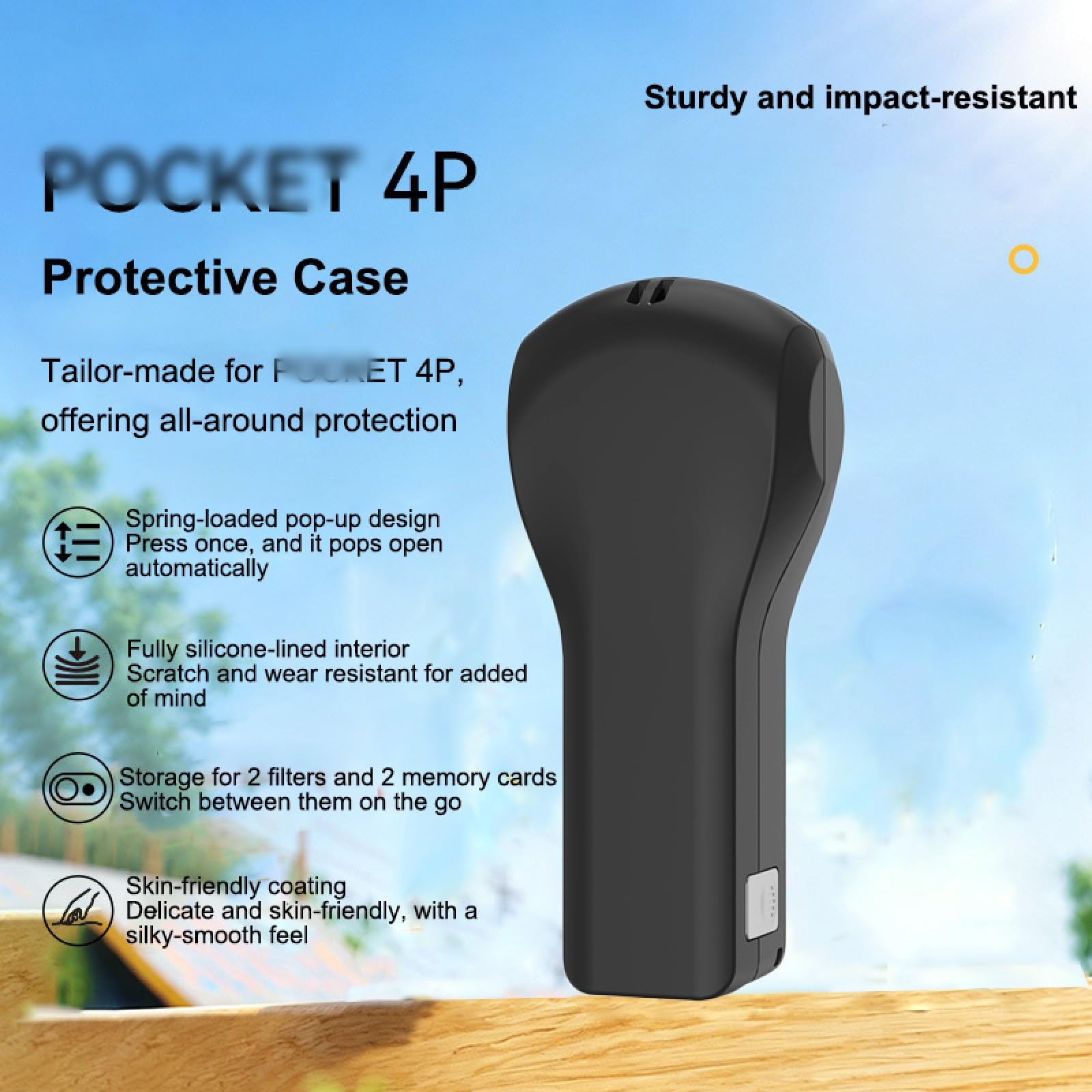 Funda Protectora para dji Pocket 4 Pro con Ranuras SD y Filtros | Apertura Automática, Doble Cierre de Seguridad, Interior de Silicona, Orificio para Cordón, Diseño Base Abierta