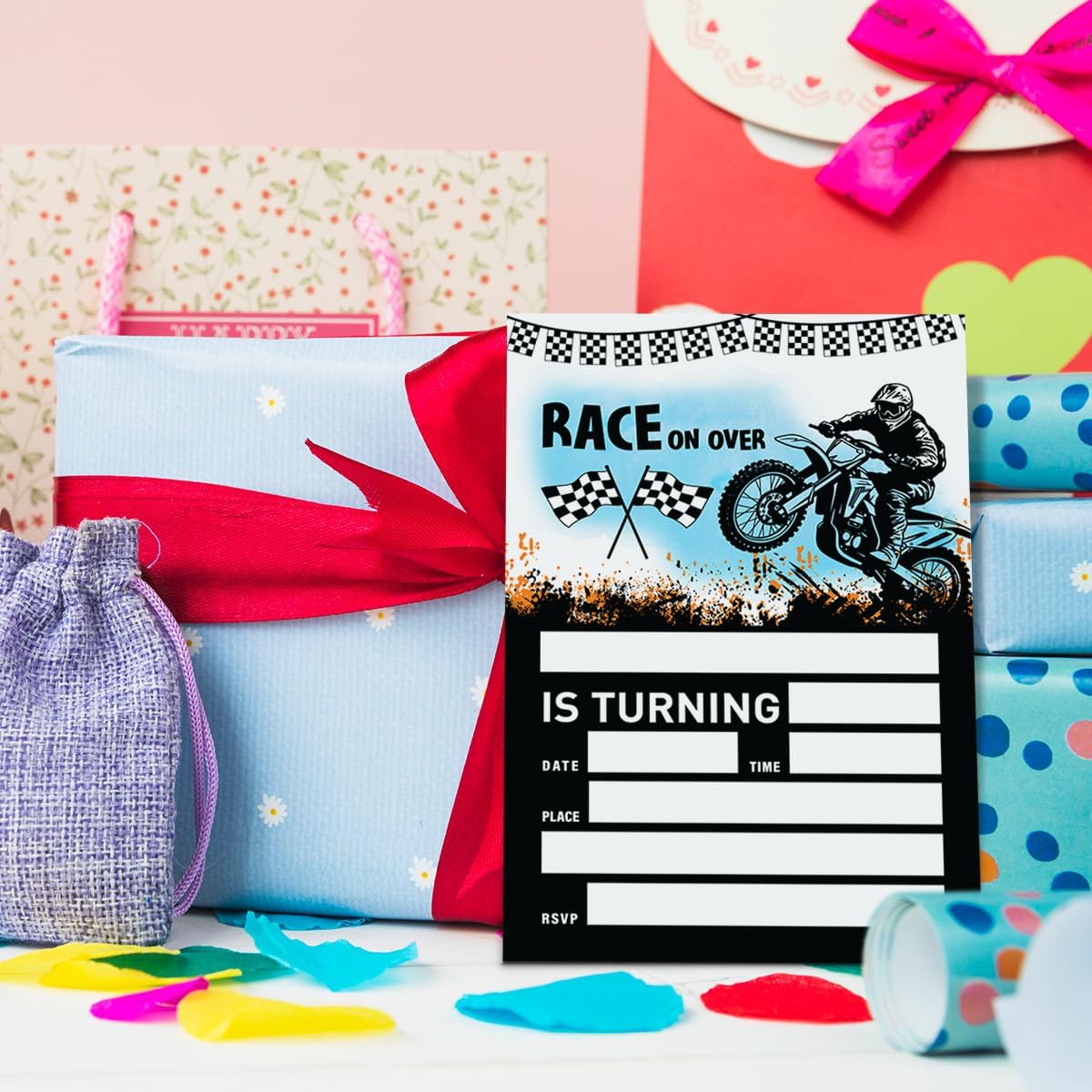 Dirt Bike Birthday Invitations for Boy, Boy Motorcycle Birthday Party Invitation Invite Cards, 20 Invites with Envelopes (4"x6")