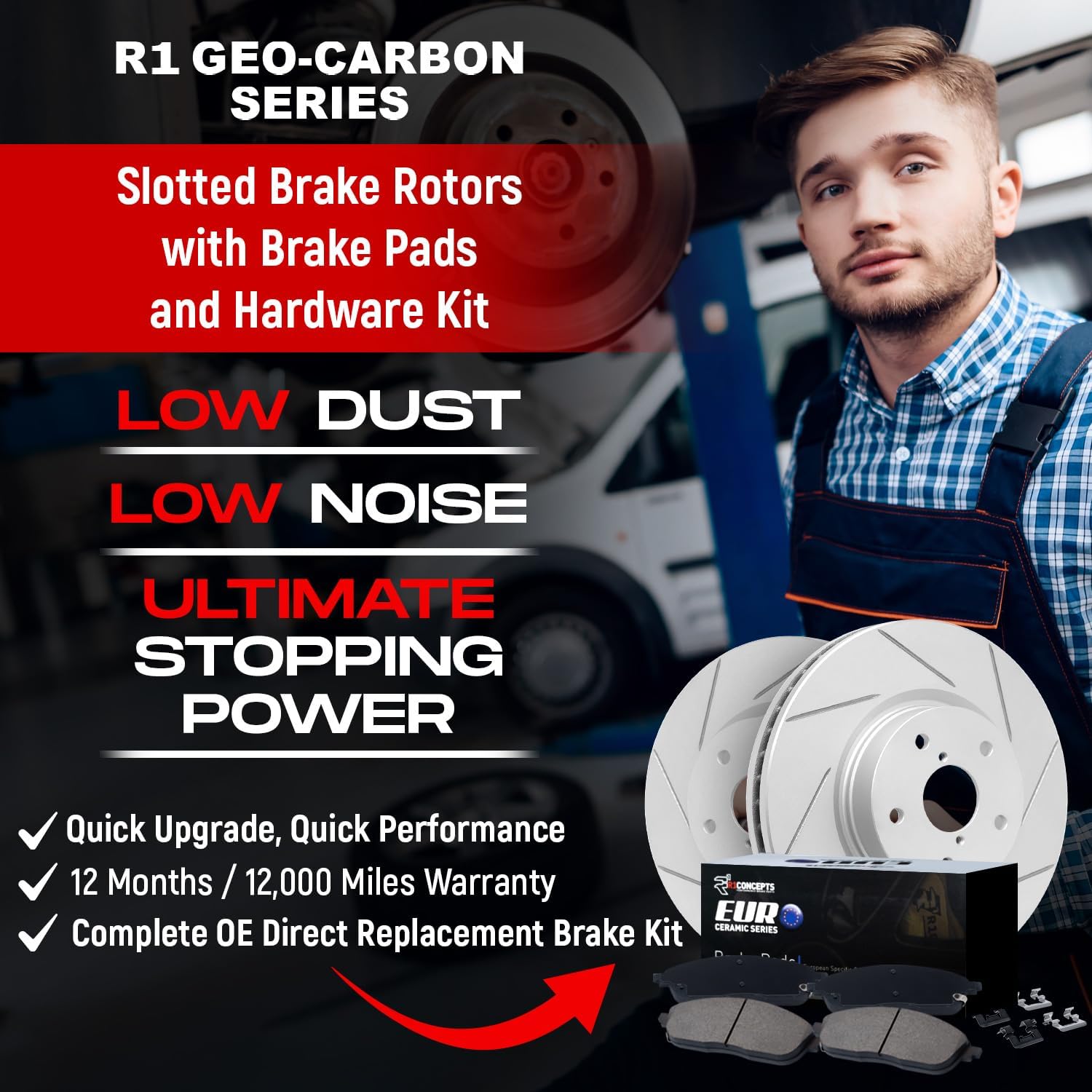 R1 Concepts Rear Brake Kit For 2007-2017 Lexus LS460; 2008-2016 Lexus LS600h| Slotted Brake Rotors| Euro Ceramic Brake Pads and Rotors Kit|Hardware included