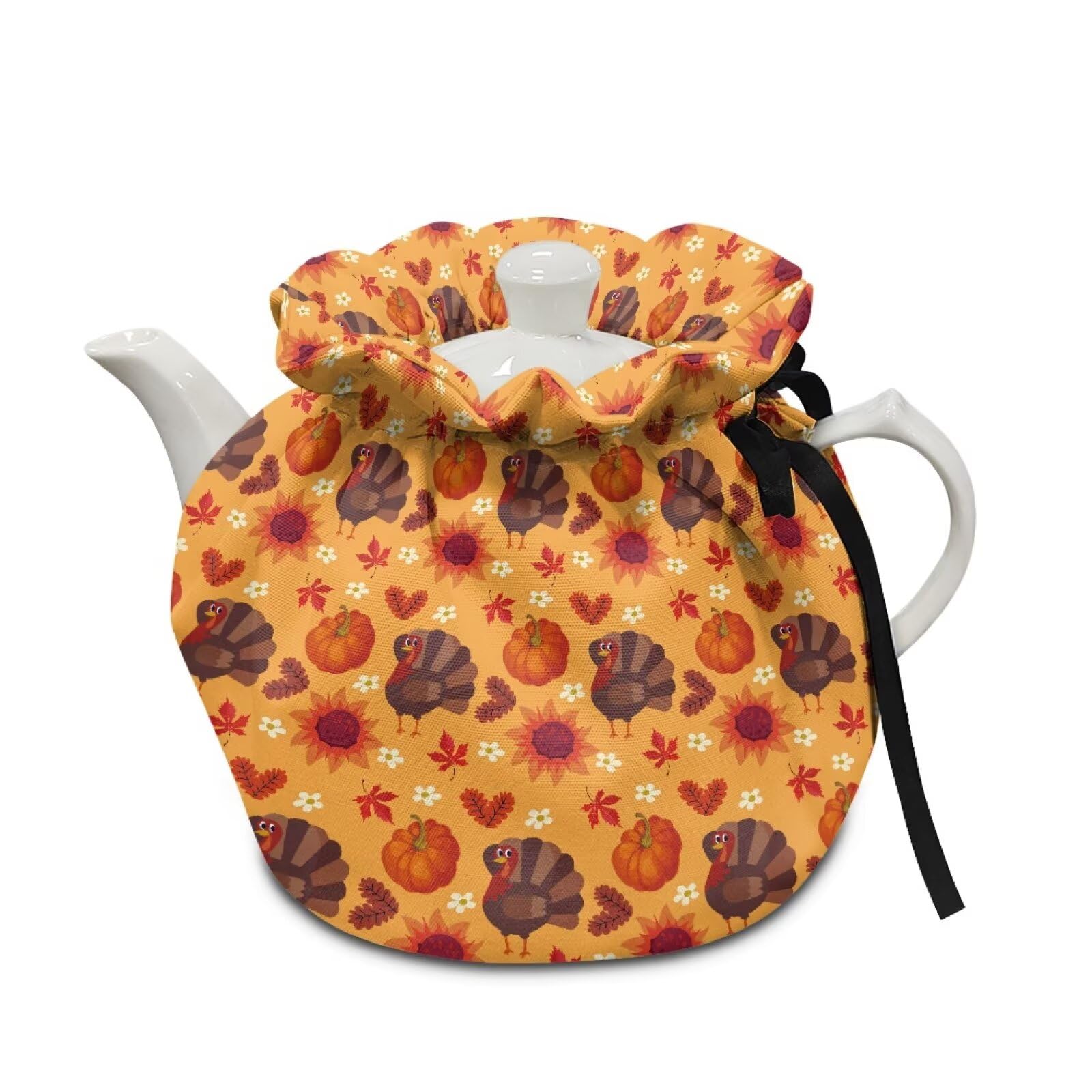 Fall Tea Cozy Kitchen Teapot, Kitchen Kettle Dust Cover,Turkey Pumpkin Heat Resistant Breakfast Warmer Keep Warm Home Kitchen Fall Decor