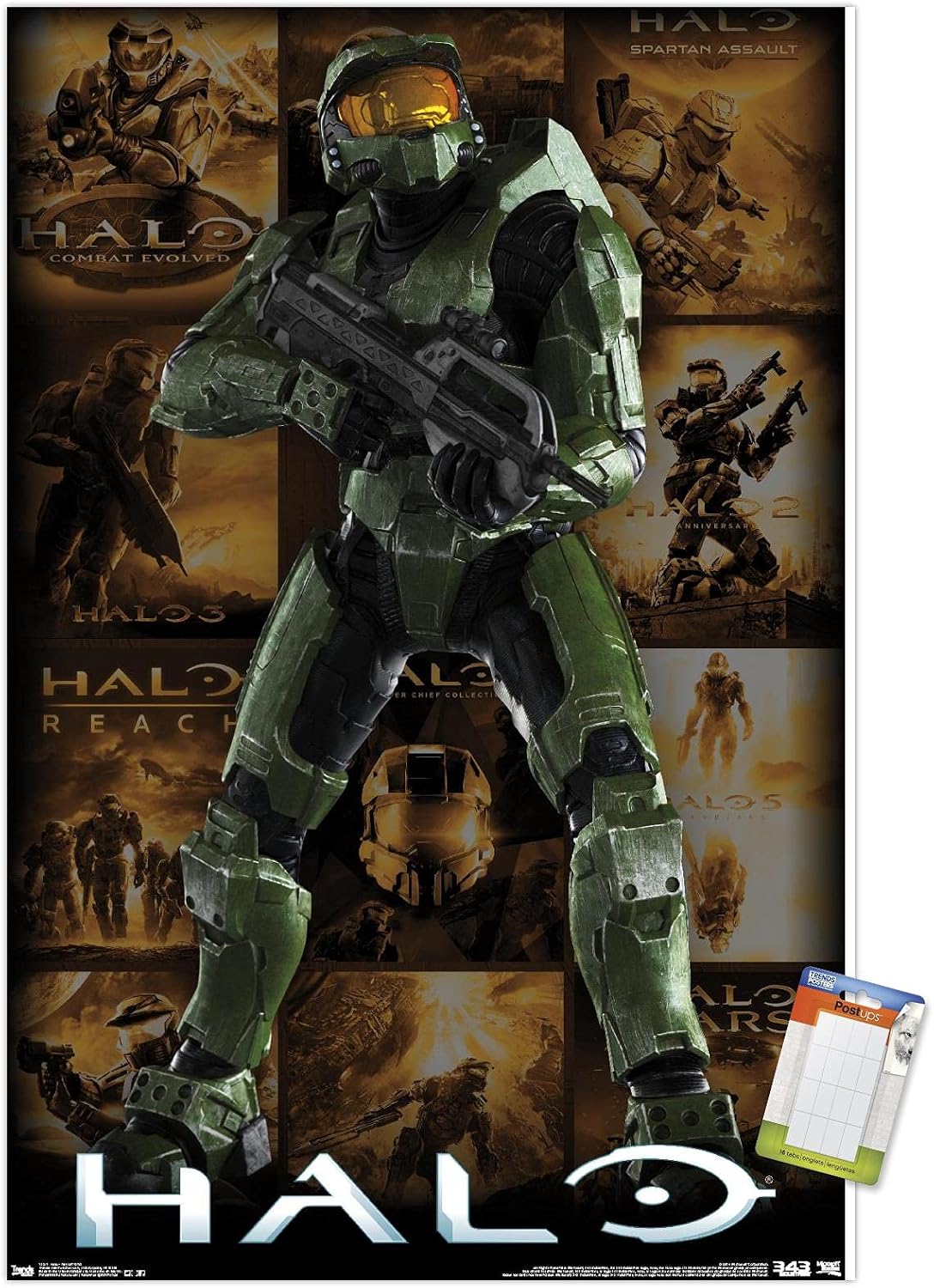 Trends International Halo - Game Key Art Grid Wall Poster, 14.725" x 22.375", Premium Poster & Mount Bundle