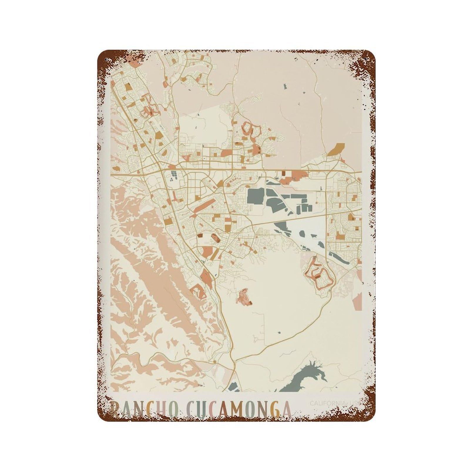 xiaoxiaoshen Rancho Cucamonga Map California Travel Boho Wall Decor Art Metal Tin Poster Modern Home Decor Art Home Bar Shop Decorations Vintage Sign 40x30cm