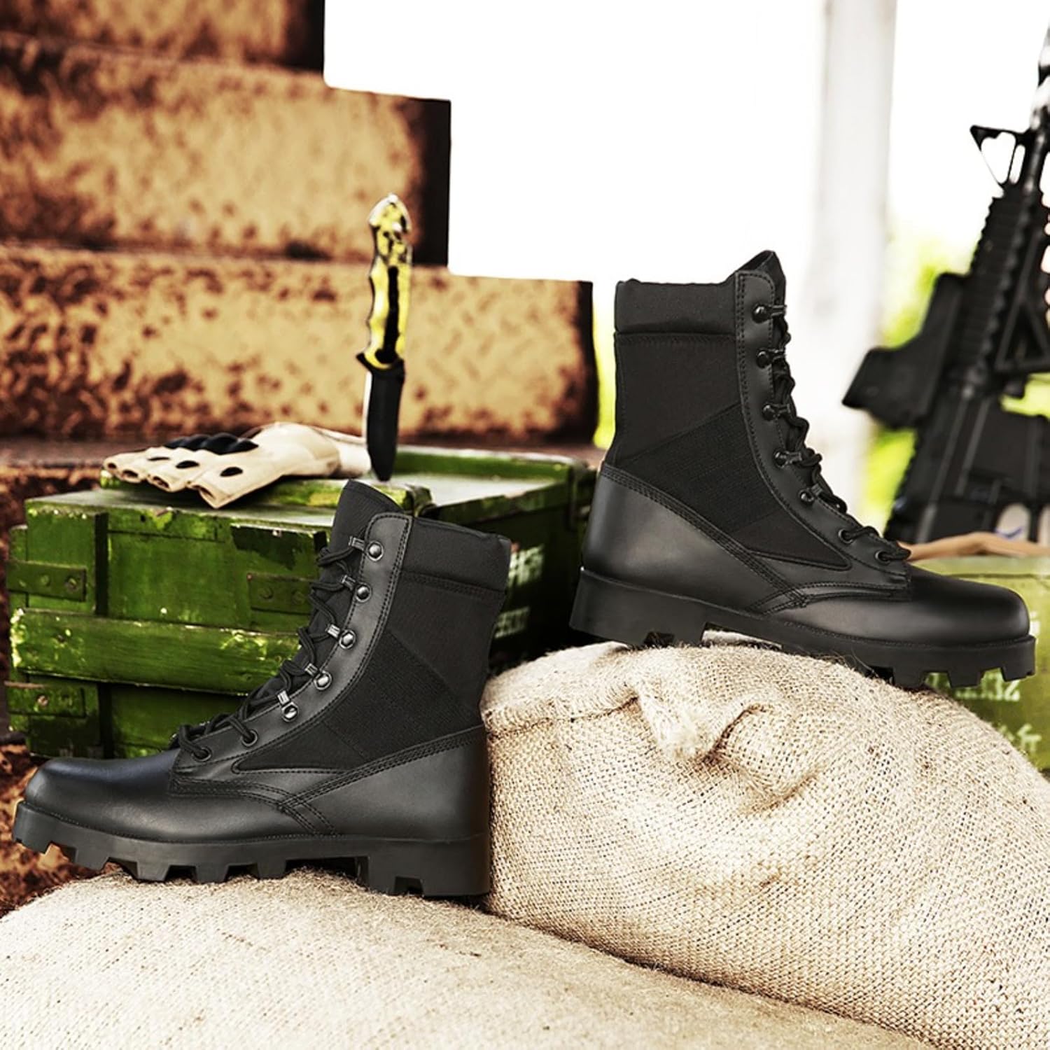 Women's Suede Leather High Top 8 Inch Lace Up Military Tactical Boots for Work Jungle Outdoor Lightweight Combat Motorcycle Booties Police Army Shoes