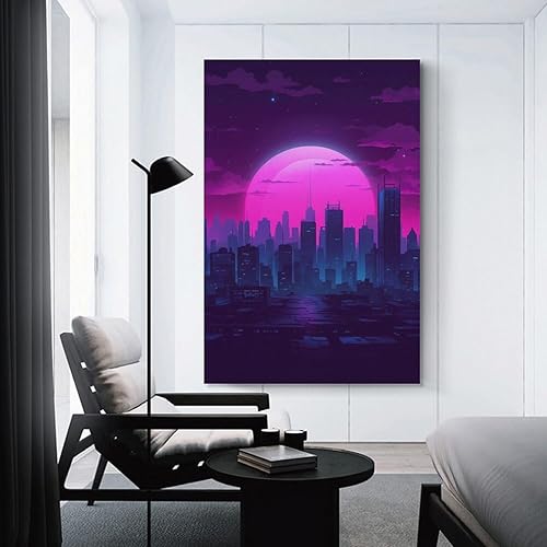 Miniatura 3 de Póster de neón con ondas de vaporwave y paisaje urbano de onda sintética y retroonda, arte de pared, pósteres e impresiones estéticas, decoración de