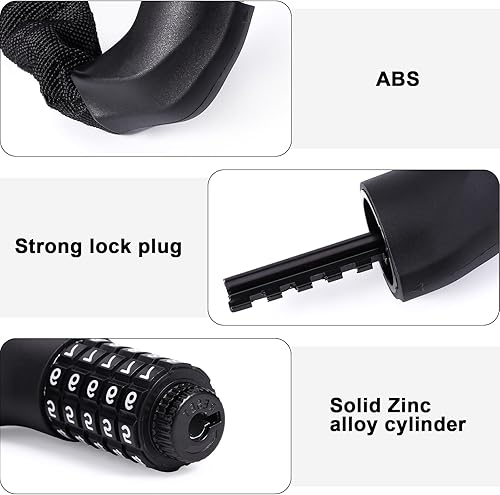 Miniatura 2 de Cerradura de cadena de bicicleta de 3.2 pies, combinación de 5 dígitos, alta seguridad, antirrobo, 0.236 in, resistente, reiniciable, sin llave,