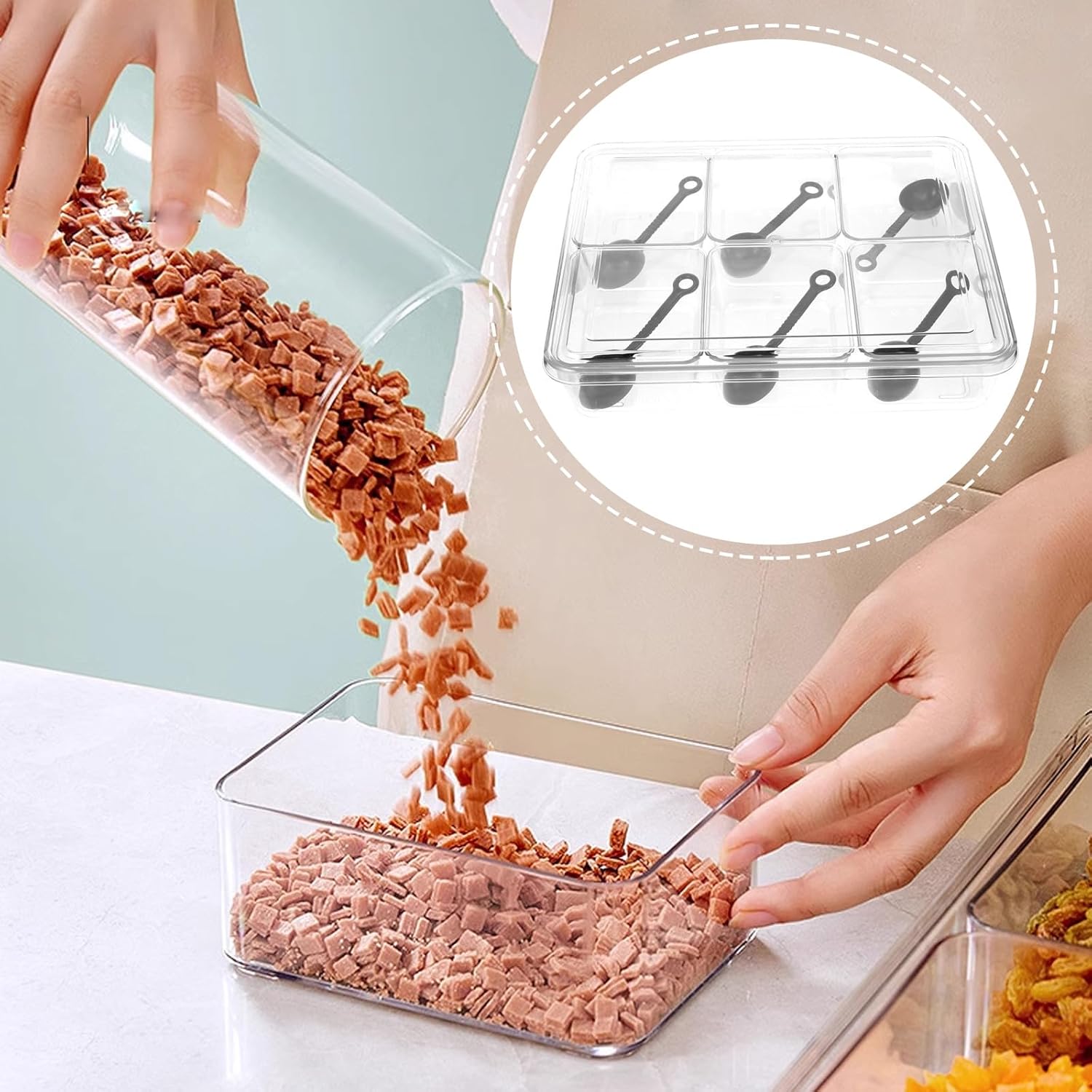 ARTIBETTER Bar Condiment Case with Lid and Spoon, 6-compartment Thick PC Plastic Food Storage Tray, Multipurpose Condiment Organizer for Kitchen and Dining Random Color