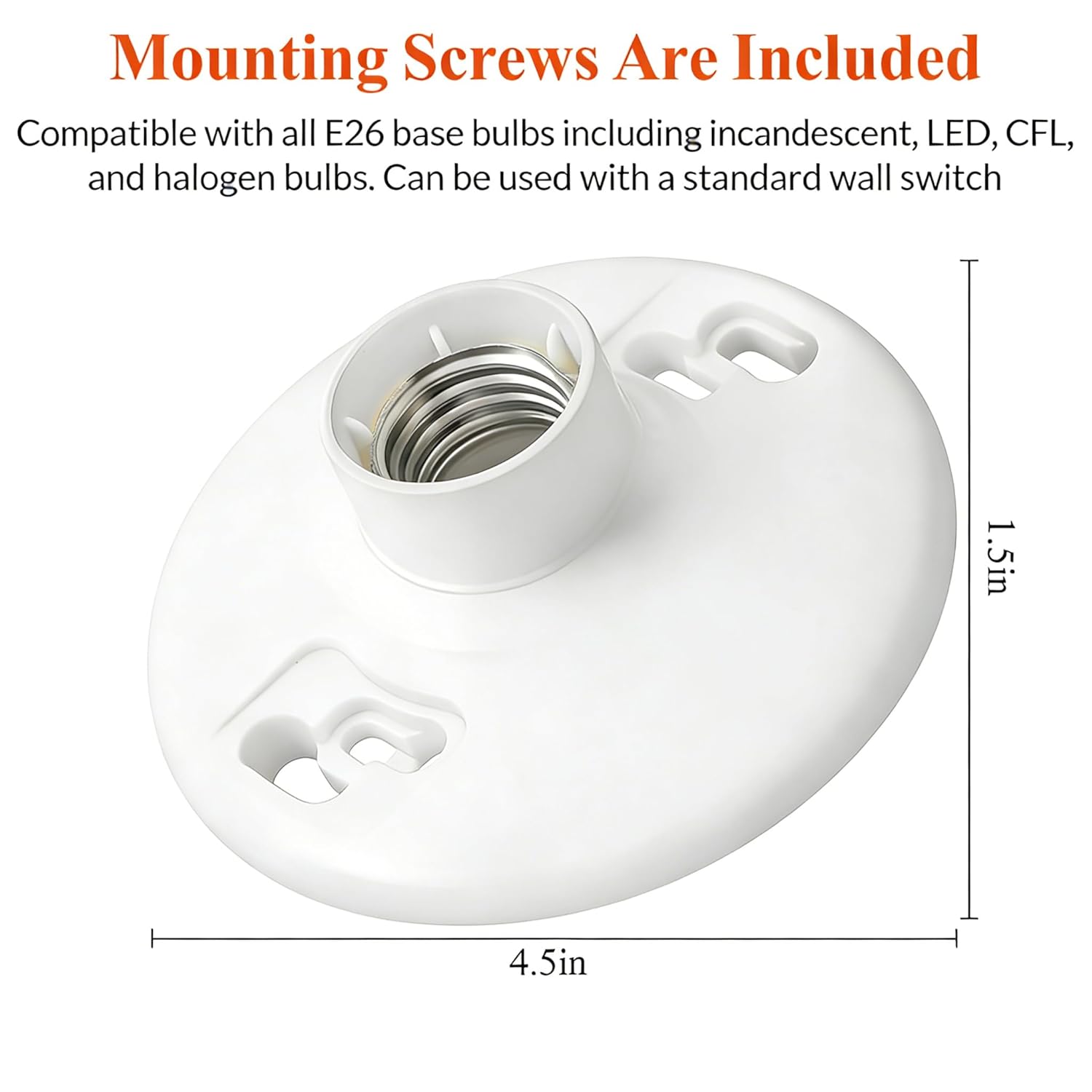 2 Pcs Keyless Plastic Lamp Holder Medium Base, E26 Ceiling Light Sockets, Universal Replacement Socket for Home Use, UL Listed, Compatible with LED and Incandescent Light Bulbs, 660W